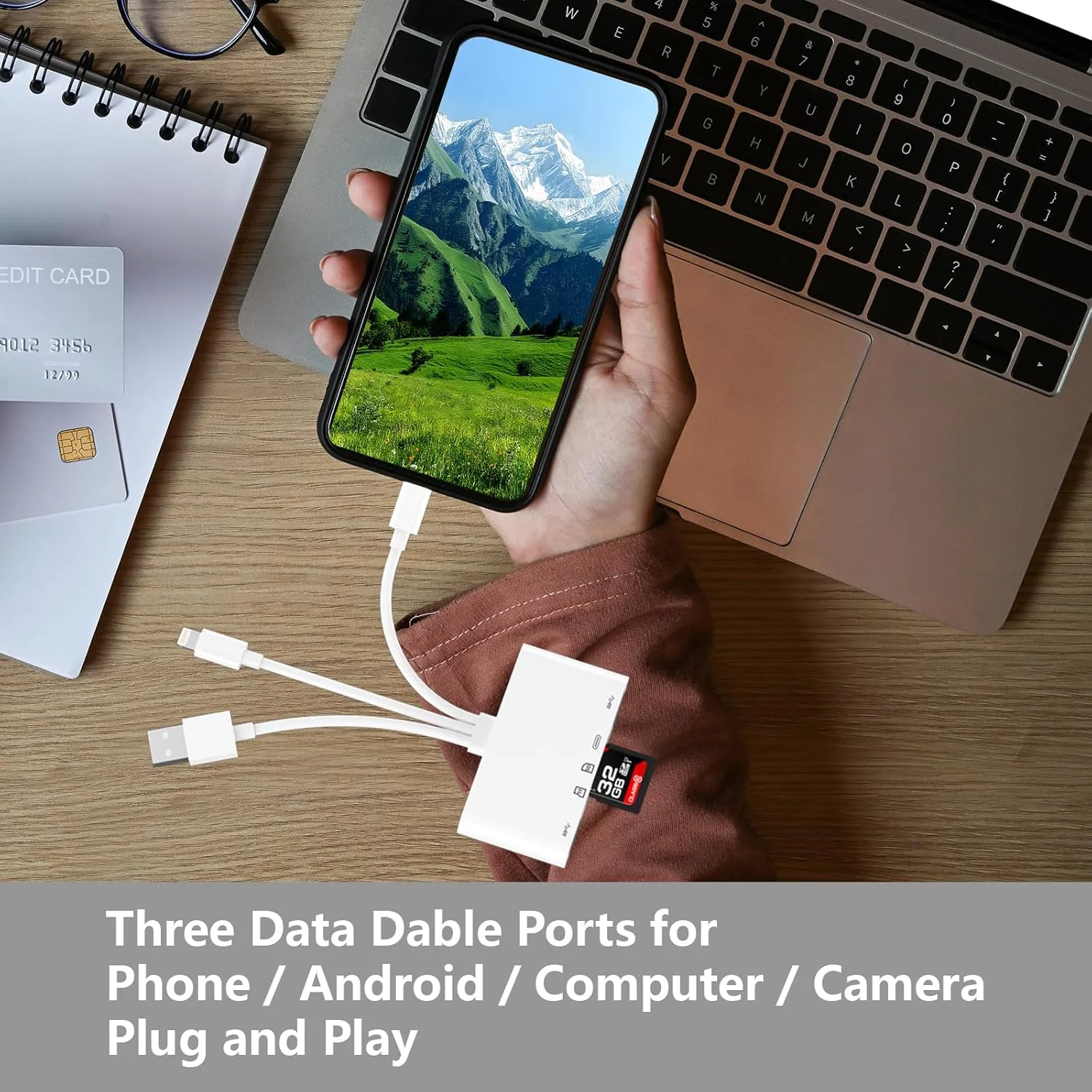 کارت خوان SD دارای گواهینامه [Apple MFi] برای آیفون، آداپتور USB OTG کارت خوان حافظه و کارت خوان SD برای آیفون/آیپد، دستگاه های USB C و USB A با اسلات های Micro SD و کارت، پشتیبانی از Micro SD/SDHC/SDXC