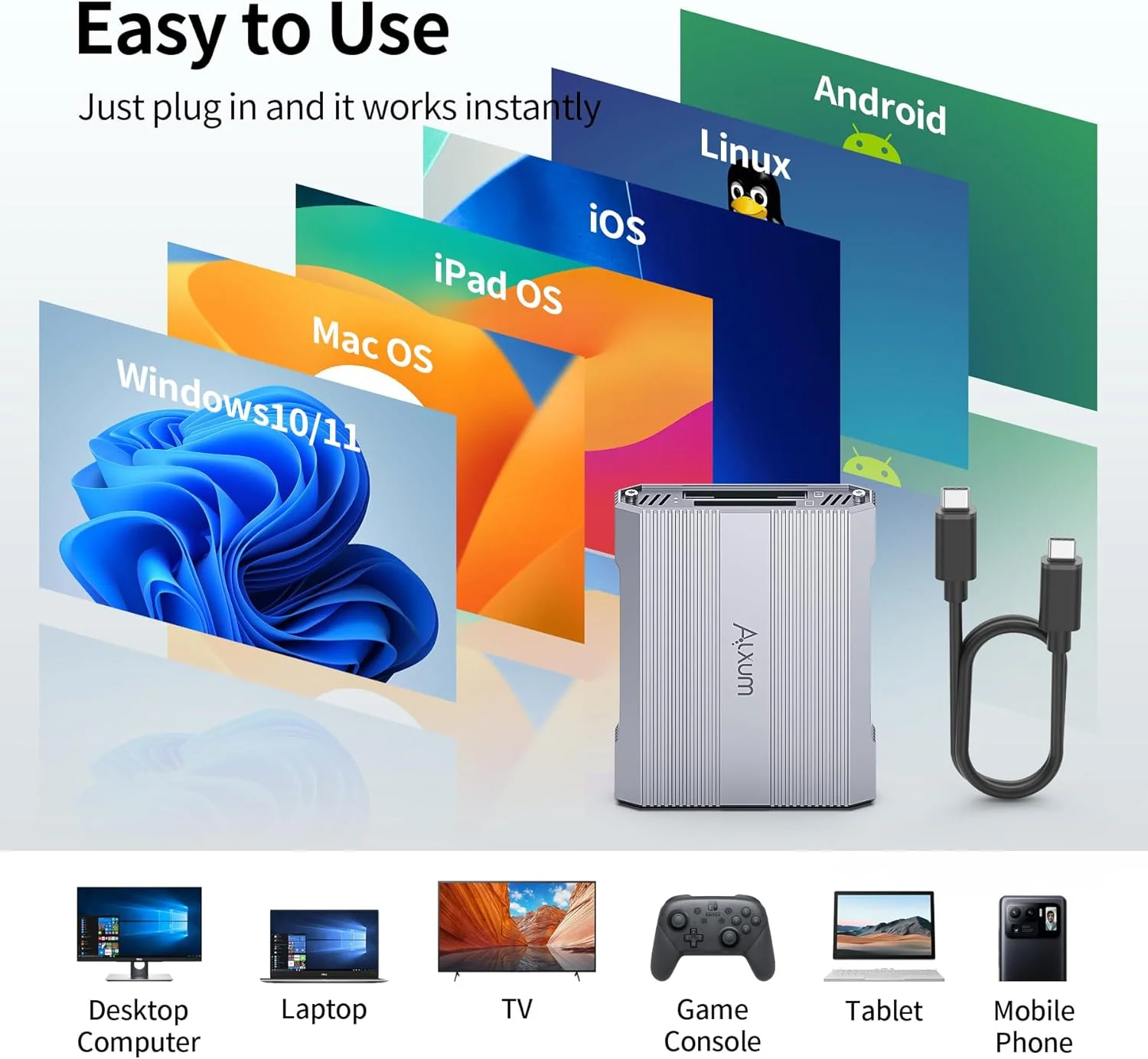 کارت خوان دوگانه CFexpress Type B و SD4.0 UHS-II، آداپتور CFexpress تکیه گاه دوگانه USB C با سرعت 10 گیگابیت بر ثانیه با USB 3.2 Gen 2، کارت خوان حافظه 2 در 1 قابل حمل، سازگار با ویندوز/مک/لینوکس/اندروید