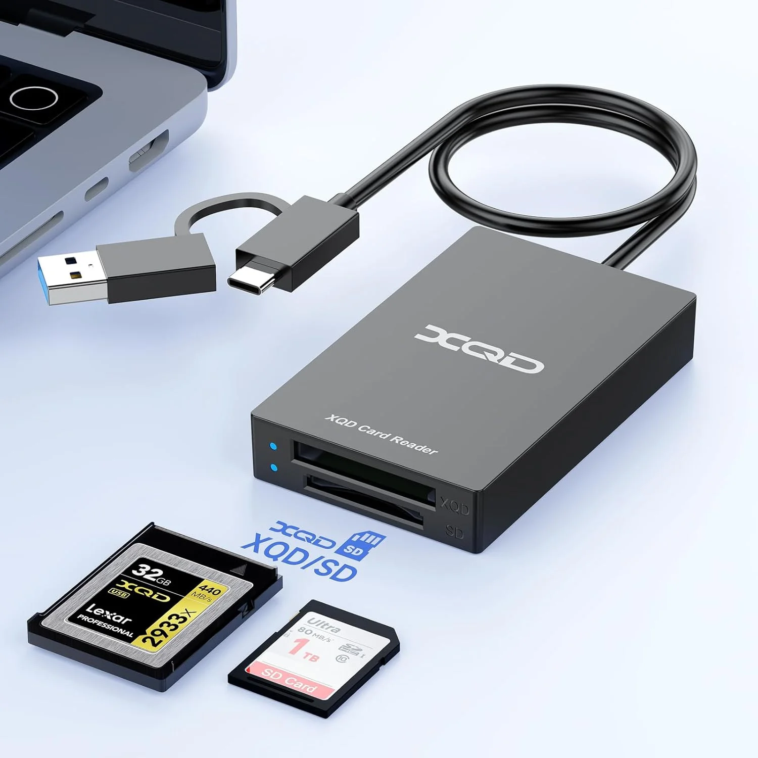 کارت خوان USB C XQD، کارت خوان SD برای آیفون 15/آیپد، کارت خوان حافظه USB3.0 دو اسلاته USB A/Type C برای سری Sony G/M، Lexar 2933x/1400x USB Mark XQD، SD/SDHC برای اپل/ویندوز/مک/اندروید