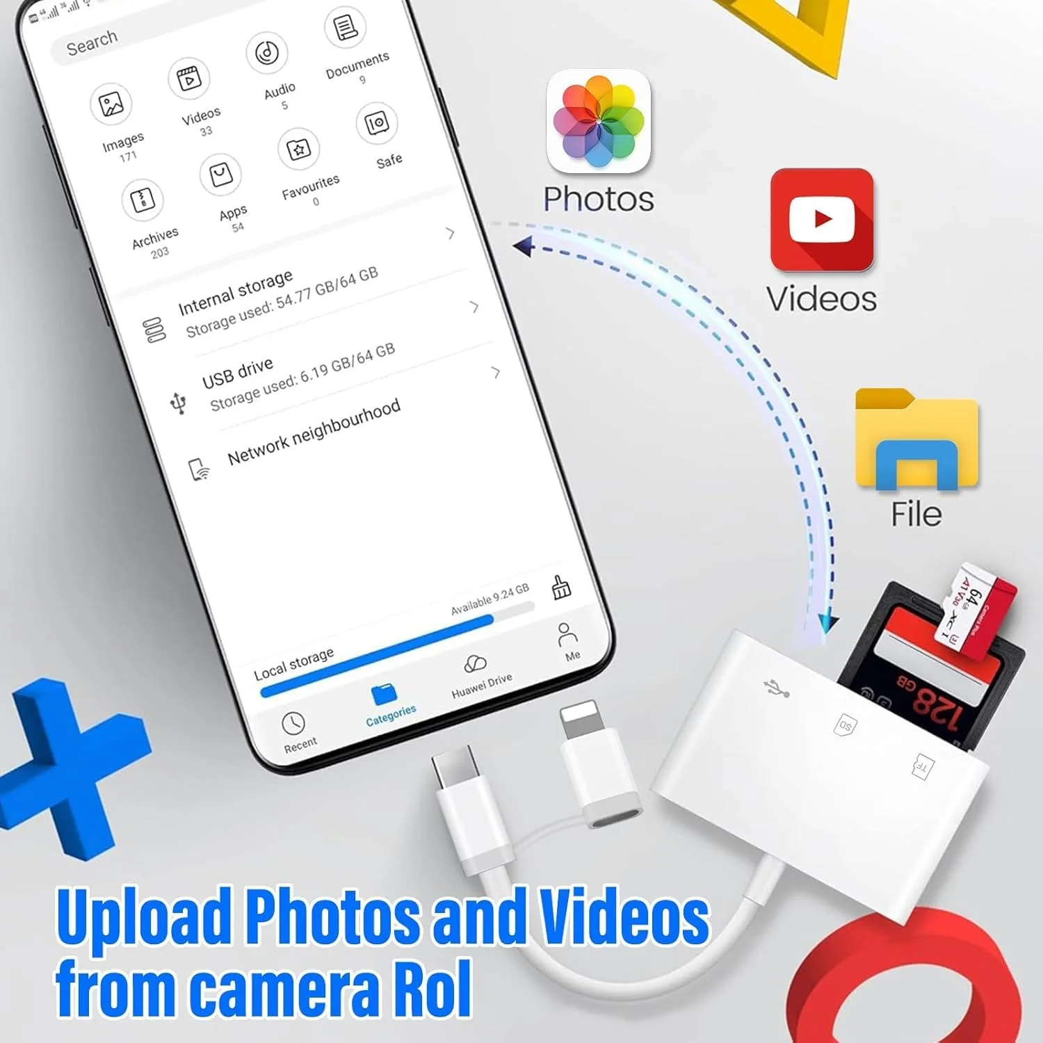 کارت خوان SD برای آیفون و آیپد، آداپتور کارت SD با پورت دوگانه لایتنینگ USB-C با اسلات های SD MicroSD USB 3، نمایشگر کارت حافظه دوربین، بدون نیاز به برنامه، اتصال و پخش