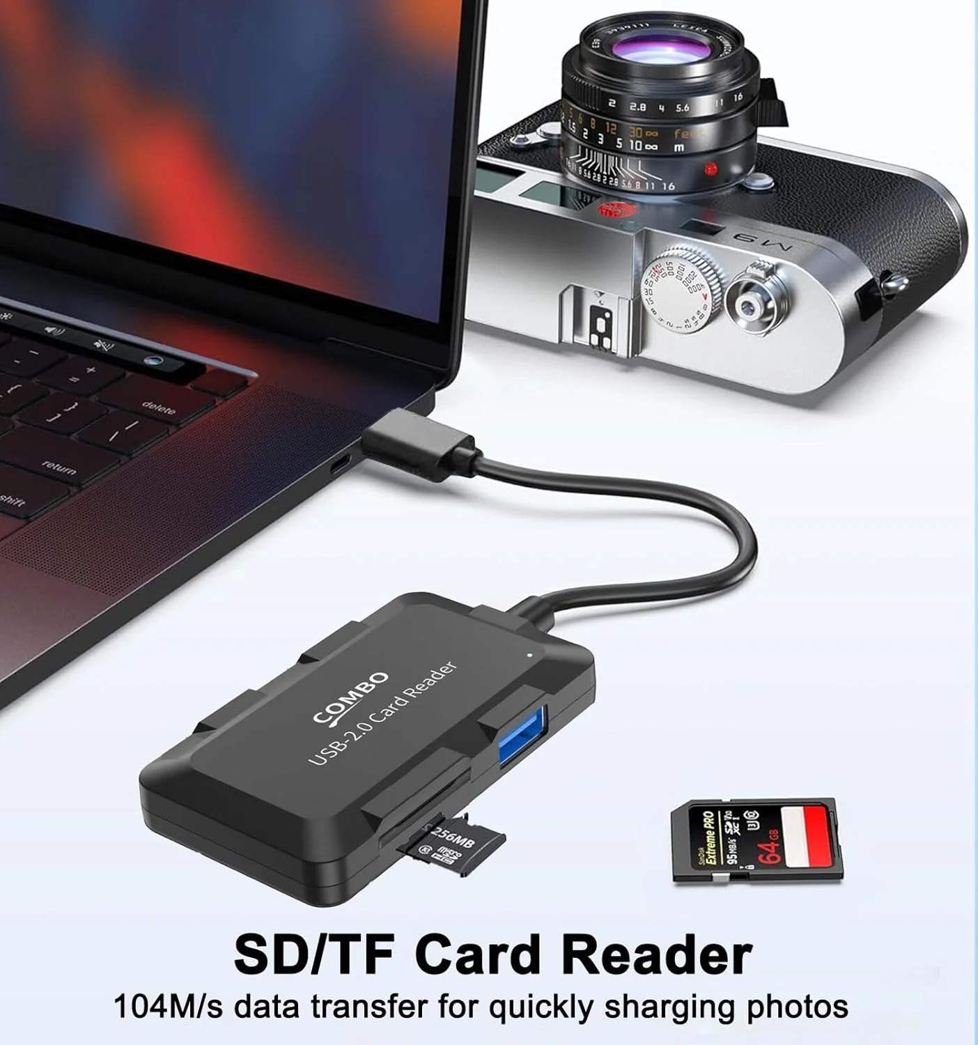 هاب USB پنج در یک با کارت خوان SD/TF، توسعه دهنده USB با 3 پورت USB-A برای لپ تاپ، کامپیوتر، دسکتاپ، ماوس، کیبورد، پروژکتور و موارد دیگر (مشکی/کابل 3.3 فوت)