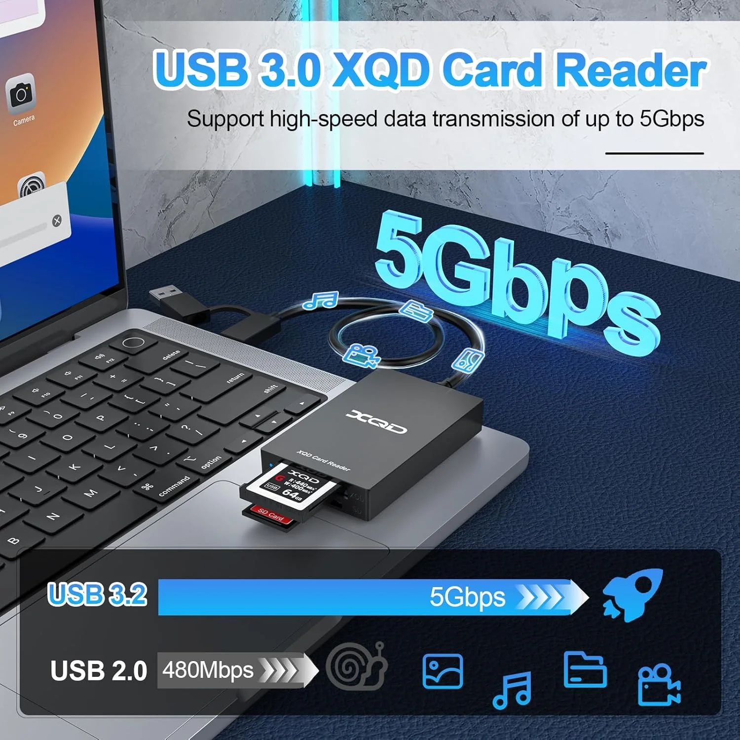کارت خوان USB C XQD، کارت خوان SD برای آیفون 15/آیپد، کارت خوان حافظه USB3.0 دو اسلاته USB A/Type C برای سری Sony G/M، Lexar 2933x/1400x USB Mark XQD، SD/SDHC برای اپل/ویندوز/مک/اندروید