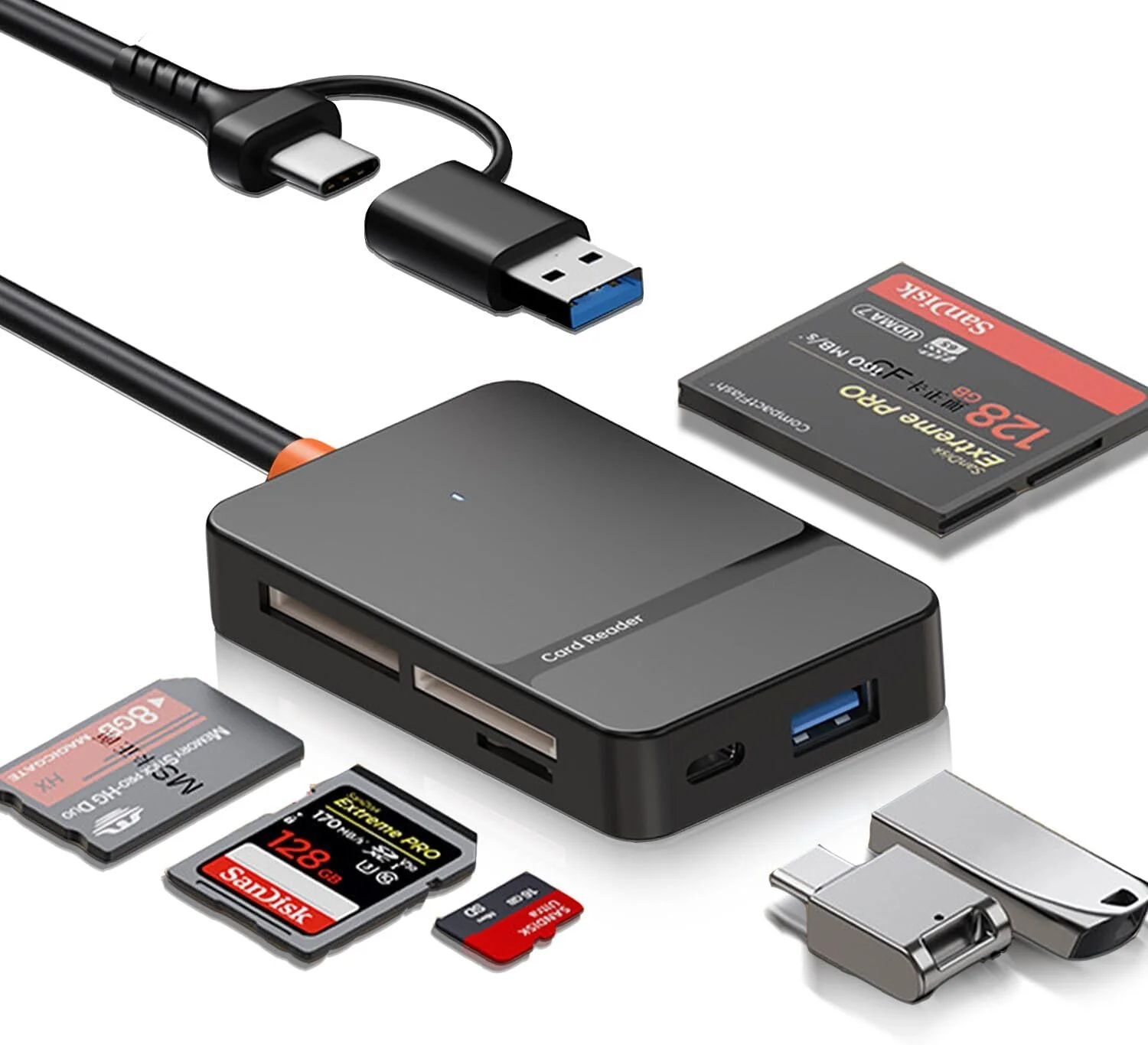 کارت خوان SD برای آیفون، آیپد، مک بوک، 6 در 2 USB 3.0 USB C به SD/Micro SD/MS/CF کارت حافظه