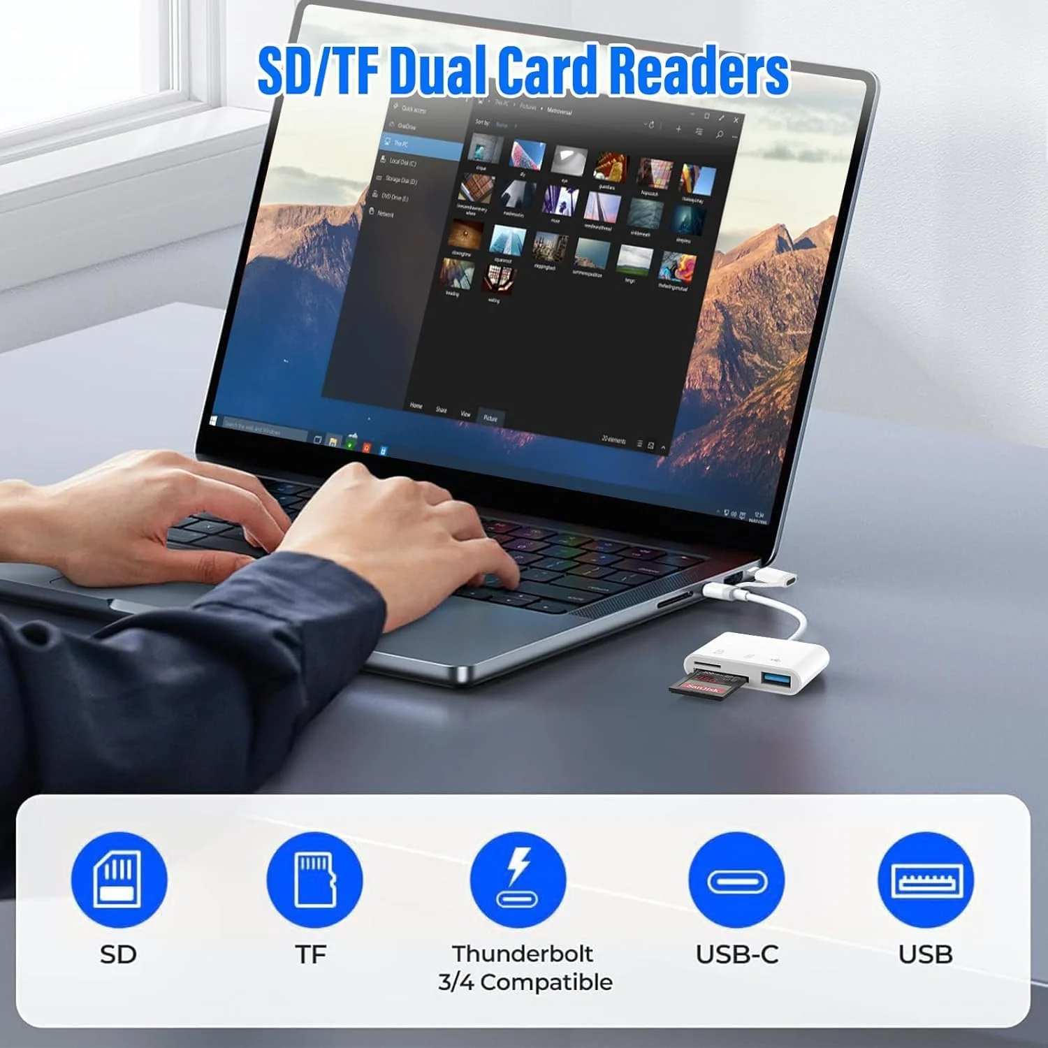 کارت خوان SD برای آیفون و آیپد، آداپتور کارت SD با پورت دوگانه لایتنینگ USB-C با اسلات های SD MicroSD USB 3، نمایشگر کارت حافظه دوربین، بدون نیاز به برنامه، اتصال و پخش