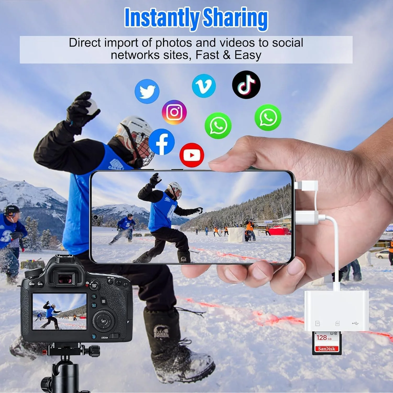 کارت خوان SD برای آیفون و آیپد، آداپتور کارت SD با پورت دوگانه لایتنینگ USB-C با اسلات های SD MicroSD USB 3، نمایشگر کارت حافظه دوربین، بدون نیاز به برنامه، اتصال و پخش