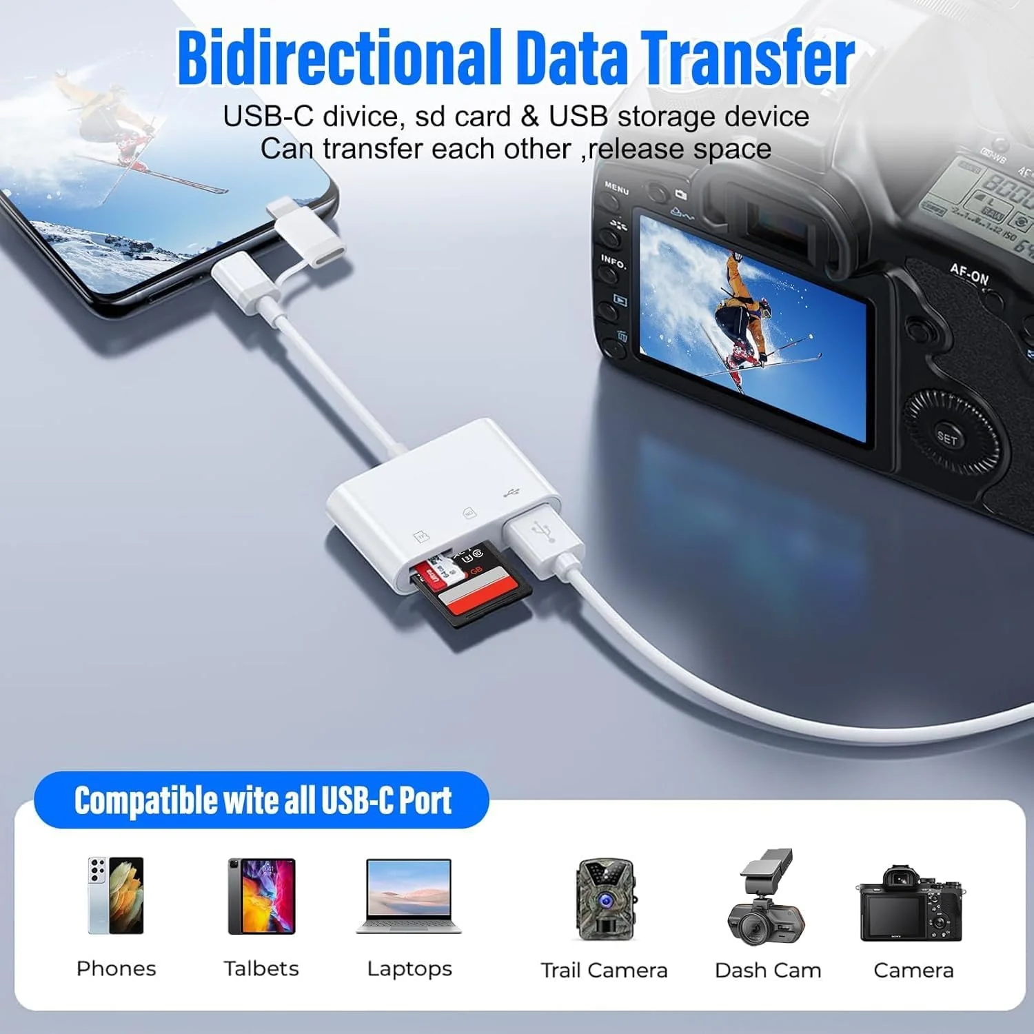 کارت خوان SD برای آیفون و آیپد، آداپتور کارت SD با پورت دوگانه لایتنینگ USB-C با اسلات های SD MicroSD USB 3، نمایشگر کارت حافظه دوربین، بدون نیاز به برنامه، اتصال و پخش