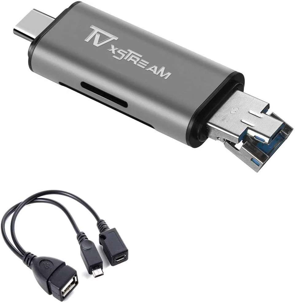 کارت خوان SD، کیت توسعه حافظه یا انتقال فایل برای دستگاه های پخش، سیستم های بازی، کارت خوان USB 2.0 / USB C/Micro USB سه کاره - کارت SD، Micro SD، شامل کابل OTG