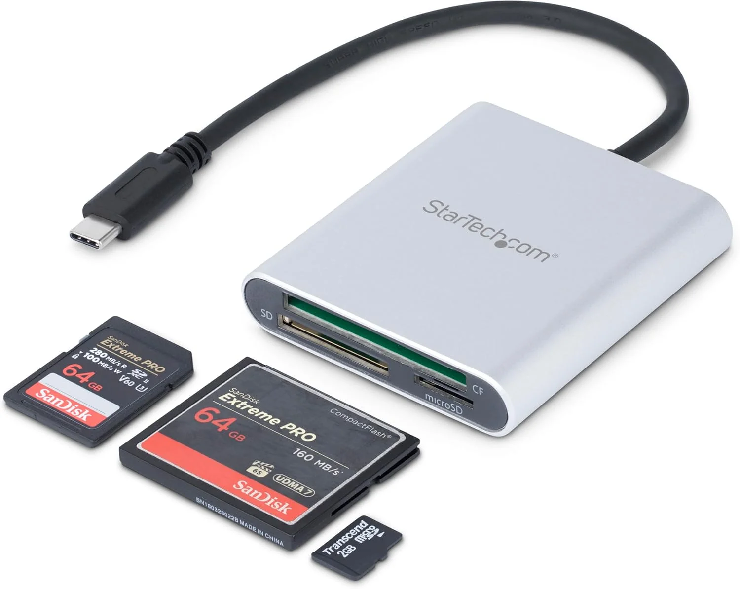 کارت خوان/نویسنده چند کارته حافظه فلش USB 3.0 استار تک با USB-C - کارت خوان SD microSD و CompactFlash با کابل USB-C یکپارچه (FCREADU3C)