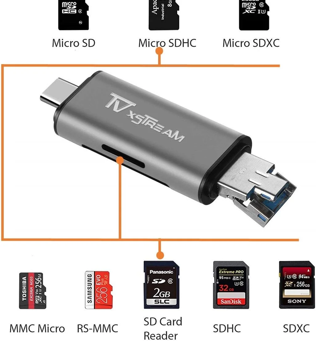 کارت خوان SD، کیت توسعه حافظه یا انتقال فایل برای دستگاه های پخش، سیستم های بازی، کارت خوان USB 2.0 / USB C/Micro USB سه کاره - کارت SD، Micro SD، شامل کابل OTG کارت خوان SD، کیت توسعه حافظه یا انتقال فایل برای دستگاه های پخش، سیستم های بازی، کارت خوان USB 2.0 / USB C/Micro USB سه کاره - کارت SD، Micro SD، شامل کابل OTG