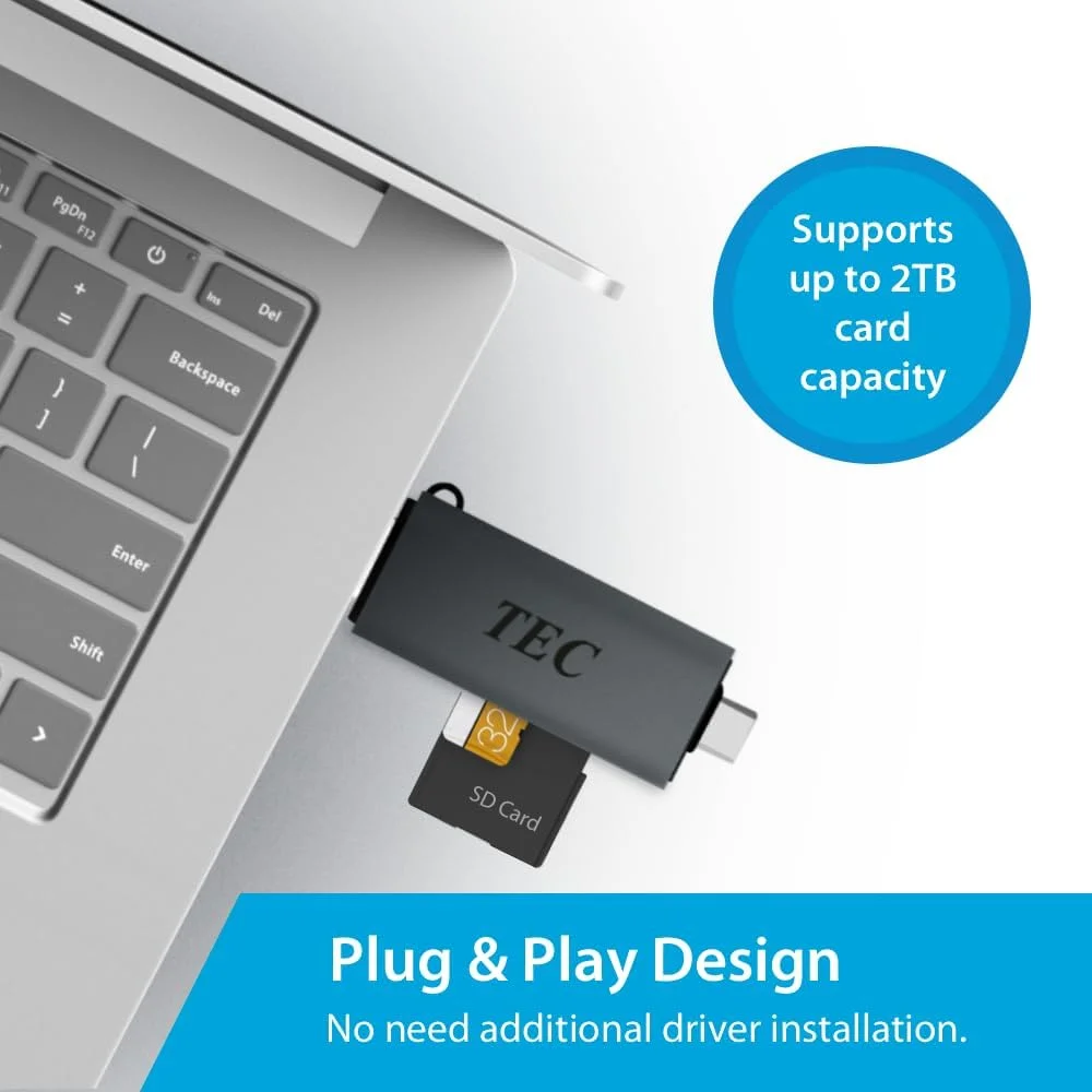 کارت خوان TEC دو در یک USB C/USB 3.2 برای کارت های حافظه Micro SD و SD با خروجی دوگانه USB. سازگار با آیفون 15 پرو مکس، مک بوک پرو، کروم بوک، گلکسی - ایده آل برای افراد خلاق کارت خوان TEC دو در یک USB C/USB 3.2 برای کارت های حافظه Micro SD و SD با خروجی دوگانه USB. سازگار با آیفون 15 پرو مکس، مک بوک پرو، کروم بوک، گلکسی - ایده آل برای افراد خلاق