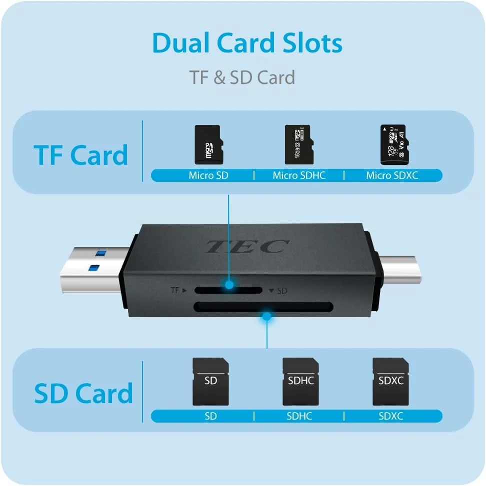 کارت خوان TEC دو در یک USB C/USB 3.2 برای کارت های حافظه Micro SD و SD با خروجی دوگانه USB. سازگار با آیفون 15 پرو مکس، مک بوک پرو، کروم بوک، گلکسی - ایده آل برای افراد خلاق کارت خوان TEC دو در یک USB C/USB 3.2 برای کارت های حافظه Micro SD و SD با خروجی دوگانه USB. سازگار با آیفون 15 پرو مکس، مک بوک پرو، کروم بوک، گلکسی - ایده آل برای افراد خلاق