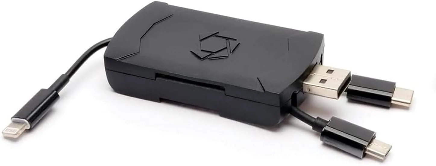 کارت خوان 4 در 1 استلث کم برای گوشی های آیفون و اندروید، تبلت، کامپیوتر، USB-C/MicroUSB/USB 2.0/Lightning، آداپتور کارت حافظه چند پورت SD/MicroSD دوربین های شکاری