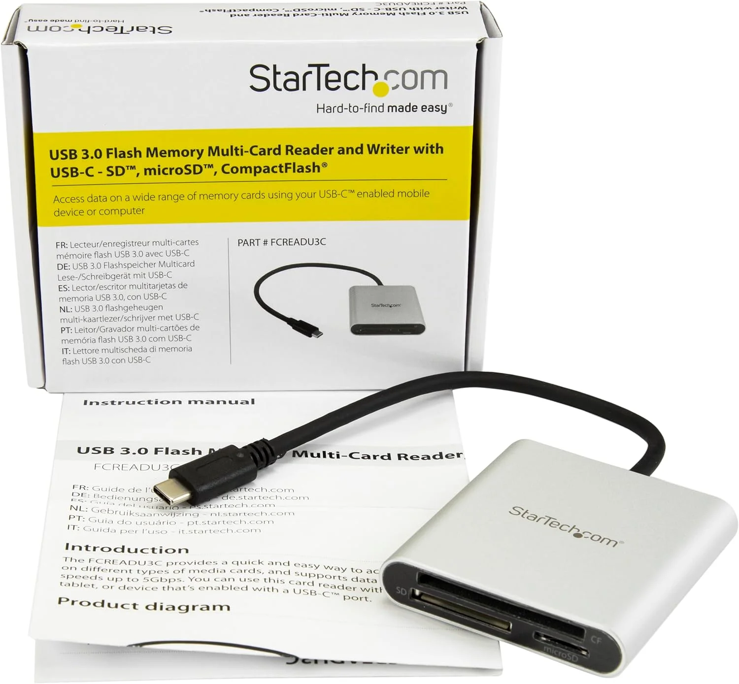 کارت خوان/نویسنده چند کارته حافظه فلش USB 3.0 استار تک با USB-C - کارت خوان SD microSD و CompactFlash با کابل USB-C یکپارچه (FCREADU3C)