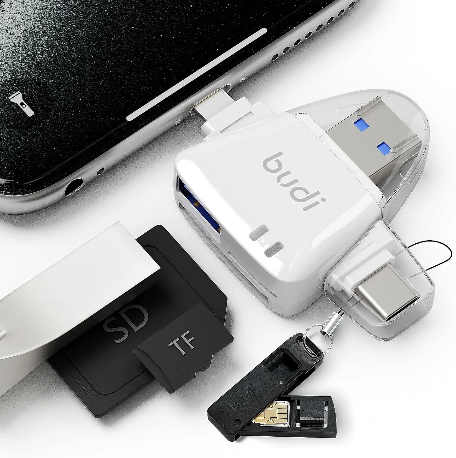 کارت خوان SD برای آیفون، آداپتور پورت نمایشگر دوربین 6 در 1 کارت حافظه Micro SD TF، سازگار با آیپد/اندروید/مک/کامپیوتر/دوربین (سفید)