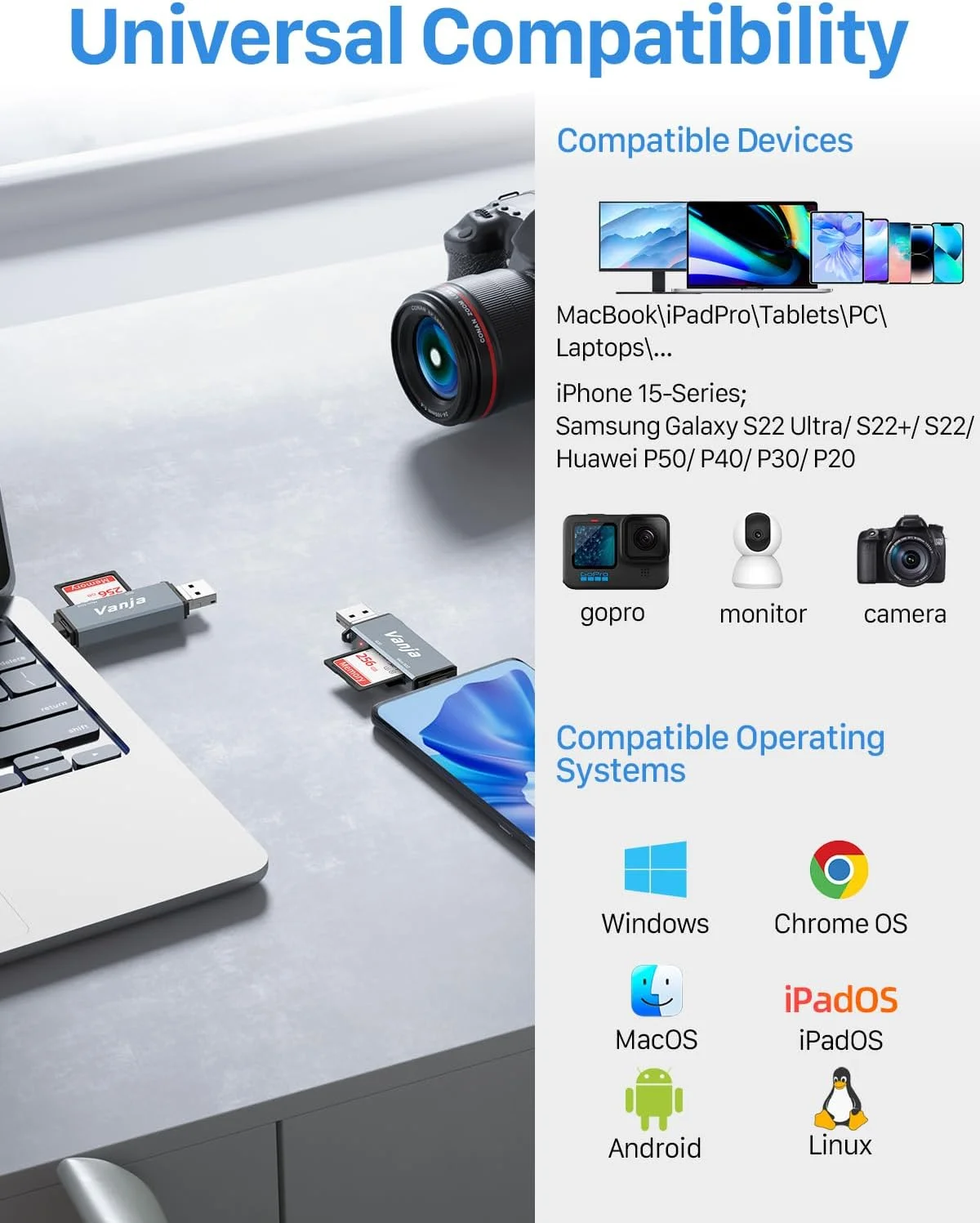 کارت خوان SD ونیا USB C، آداپتور کارت Micro SD USB با سرعت بالا 3 در 1 - پشتیبانی از SD، SDHC، SDXC، MicroSD | سازگار با آیفون 17/16/15، مک بوک پرو/ایر، تلفن های هوشمند، دوربین ها و غیره. کارت خوان SD ونیا USB C، آداپتور کارت Micro SD USB با سرعت بالا 3 در 1 - پشتیبانی از SD، SDHC، SDXC، MicroSD | سازگار با آیفون 17/16/15، مک بوک پرو/ایر، تلفن های هوشمند، دوربین ها و غیره.