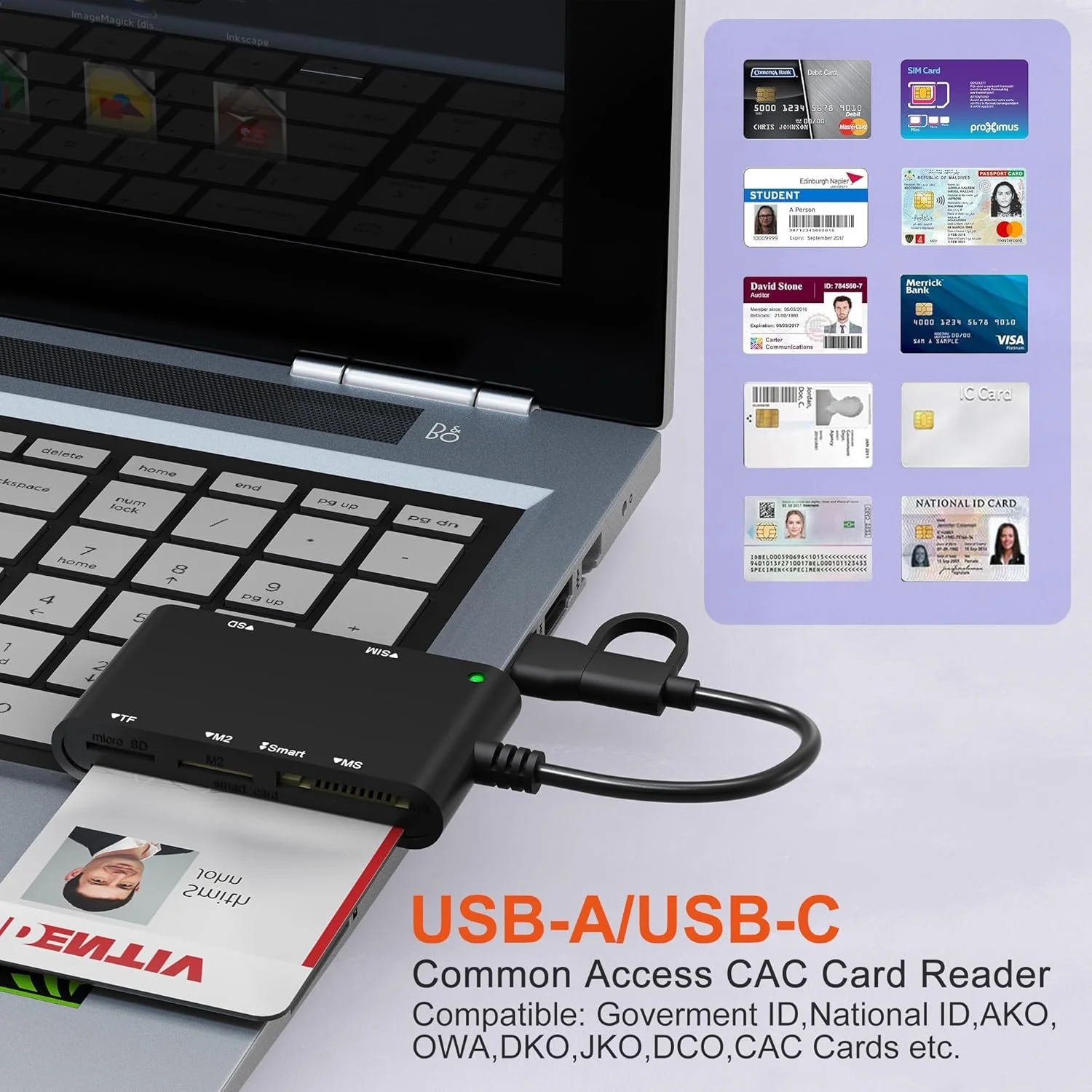آداپتور کارت هوشمند USB C/A SIM Card Reader - کارت خوان 7 در 2 CAC نظامی و MS Pro Duo/SD/TF/M2/ID/IC/PIV/SIM Card Reader، آداپتور Memory Stick Pro Duo کارت خوان CAC USB C برای ویندوز، لینوکس، MacOS آداپتور کارت هوشمند USB C/A SIM Card Reader - کارت خوان 7 در 2 CAC نظامی و MS Pro Duo/SD/TF/M2/ID/IC/PIV/SIM Card Reader، آداپتور Memory Stick Pro Duo کارت خوان CAC USB C برای ویندوز، لینوکس، MacOS