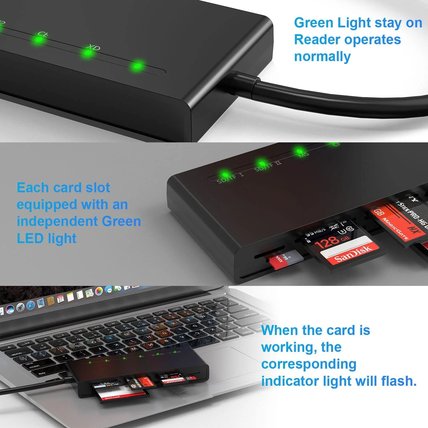 کارت خوان چند منظوره USB 3.0، کارت خوان حافظه 7 در 1 با سرعت بالا 5 گیگابیت بر ثانیه برای کارت های SDXC SDHC TF Micro SD CF MS MMC، آداپتور Sony Memory Stick Pro Duo قابلیت خواندن 5 کارت به طور همزمان کارت خوان چند منظوره USB 3.0، کارت خوان حافظه 7 در 1 با سرعت بالا 5 گیگابیت بر ثانیه برای کارت های SDXC SDHC TF Micro SD CF MS MMC، آداپتور Sony Memory Stick Pro Duo قابلیت خواندن 5 کارت به طور همزمان