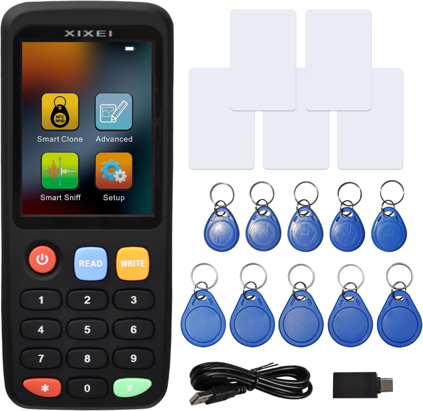 دستگاه کپی کارت NFC RFID مدل X7، خواننده و نویسنده کارت با فرکانس چندگانه، برنامه ریزی کارت هوشمند (شامل 5 عدد کارت قابل بازنویسی، 5 عدد جاسوئیچی UID و 5 عدد جاسوئیچی T5577)