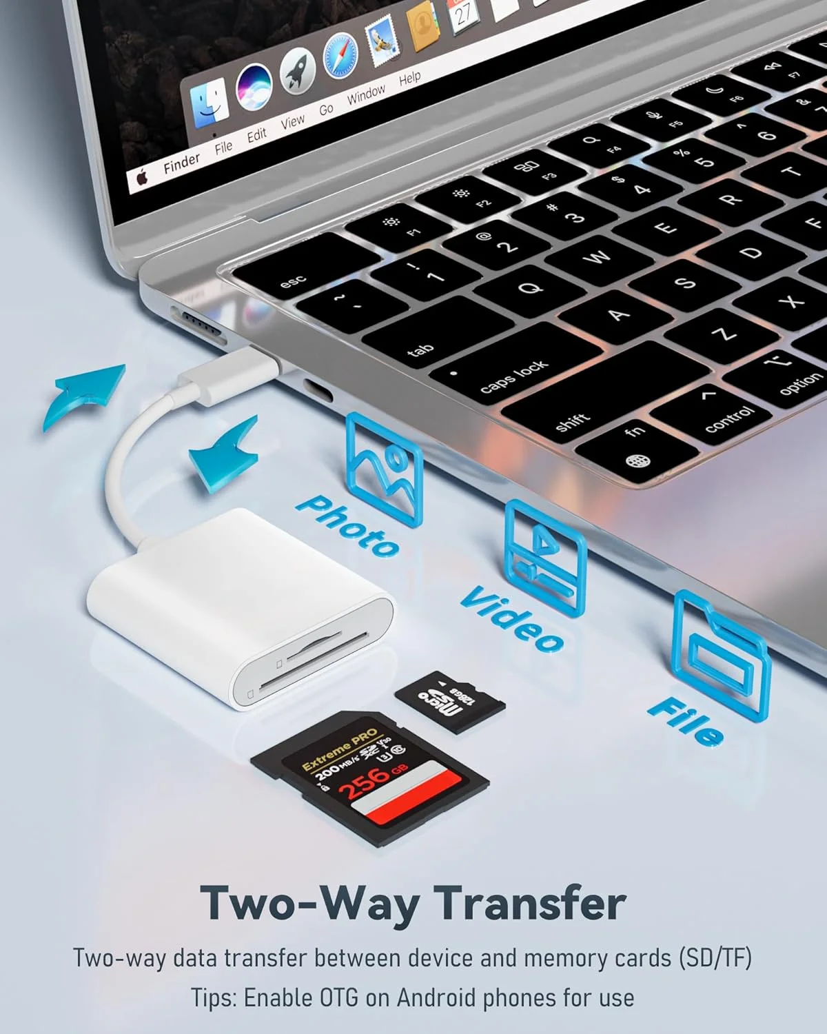 کارت خوان USB-C برای کارت های SD، دو اسلات برای کارت های SD/MicroSD، آداپتور کارت SD نوع C سازگار با آیفون، پد، لپ تاپ، نمایشگر دوربین تریل کارت حافظه، اتصال و پخش