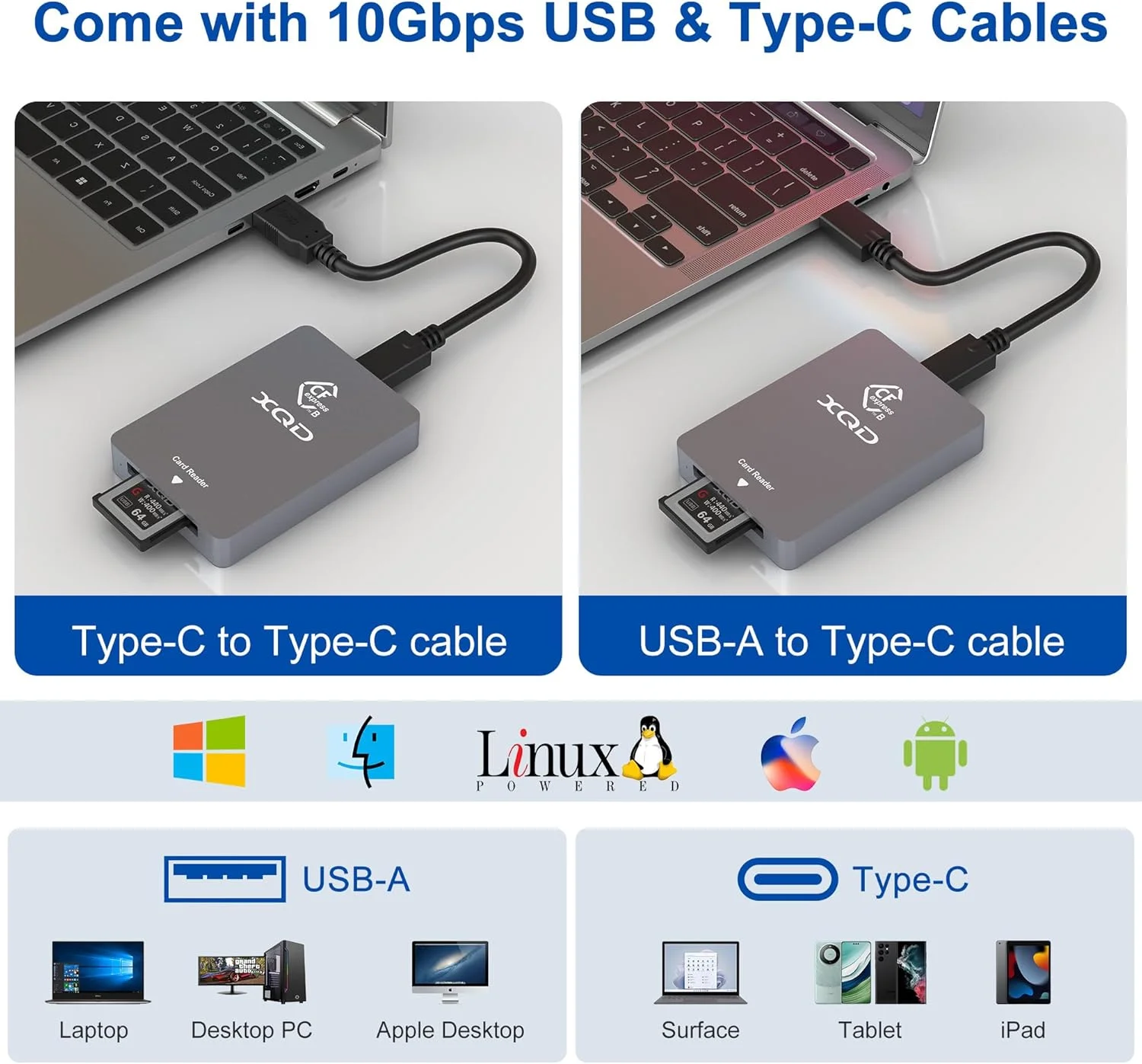 کارت خوان دو منظوره XQD و CFexpress Type B - USB 3.2 10Gbps کارت خوان حافظه CFexpress Type B برای کارت CF Express Type B، کارت USB Mark XQD سری G/M و کارت Mark XQD Lexar 2933x/1400x کارت خوان دو منظوره XQD و CFexpress Type B - USB 3.2 10Gbps کارت خوان حافظه CFexpress Type B برای کارت CF Express Type B، کارت USB Mark XQD سری G/M و کارت Mark XQD Lexar 2933x/1400x