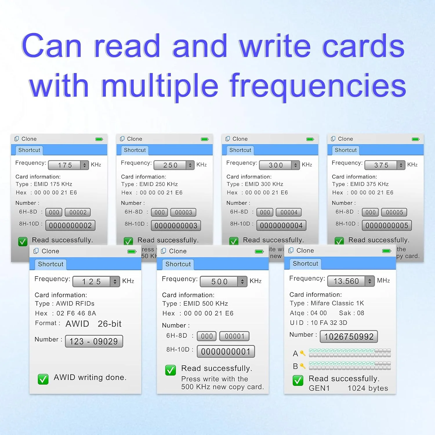 دستگاه کپی کارت NFC RFID مدل X7، خواننده و نویسنده کارت با فرکانس چندگانه، برنامه ریزی کارت هوشمند (شامل 5 عدد کارت قابل بازنویسی، 5 عدد جاسوئیچی UID و 5 عدد جاسوئیچی T5577) دستگاه کپی کارت NFC RFID مدل X7، خواننده و نویسنده کارت با فرکانس چندگانه، برنامه ریزی کارت هوشمند (شامل 5 عدد کارت قابل بازنویسی، 5 عدد جاسوئیچی UID و 5 عدد جاسوئیچی T5577)