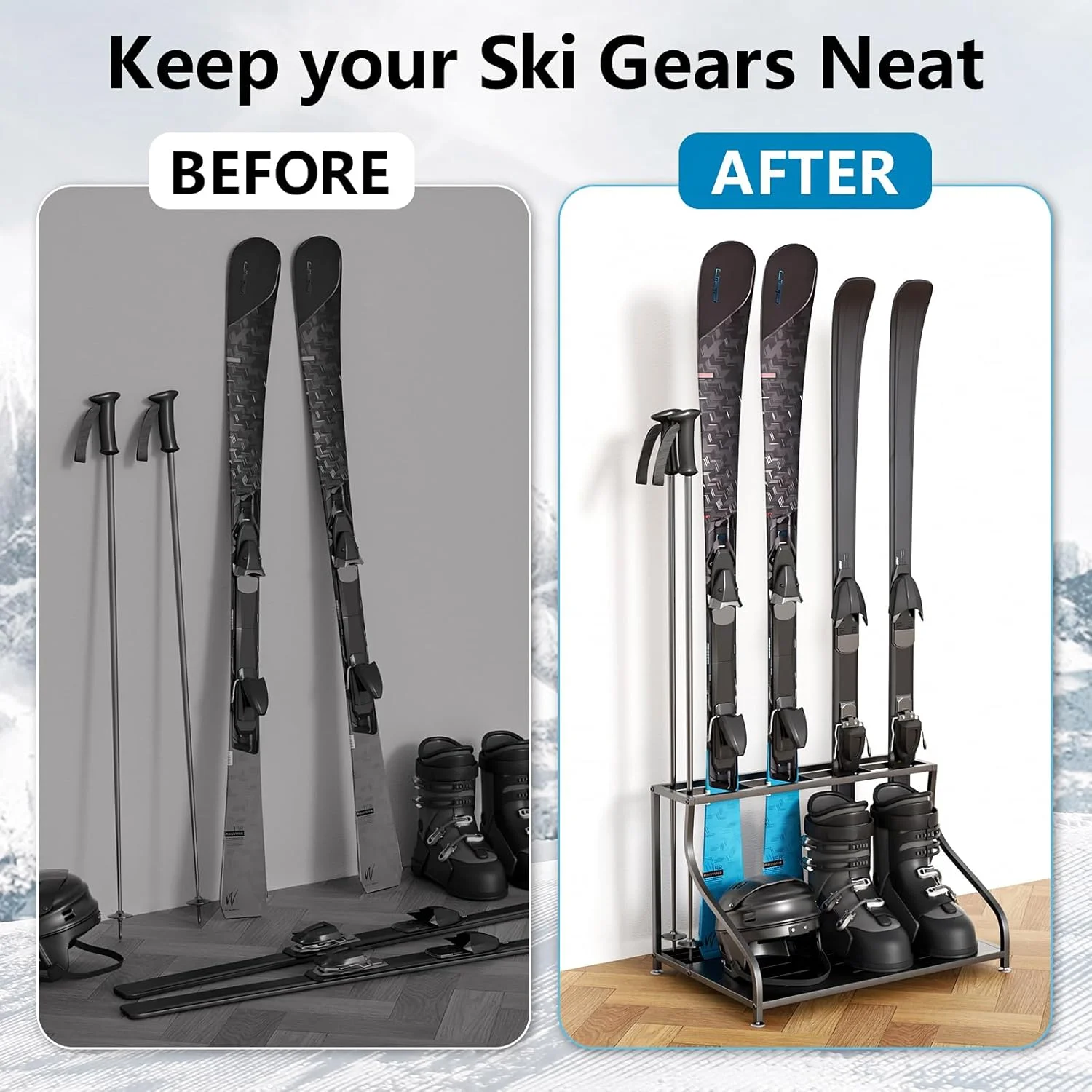 نگهدارنده اسکی، گاراژ، سازمان دهنده مستقل تجهیزات اسکی، کفش اسکی، قفسه اسنوبرد، پایه، تجهیزات برفی، محل نگهداری