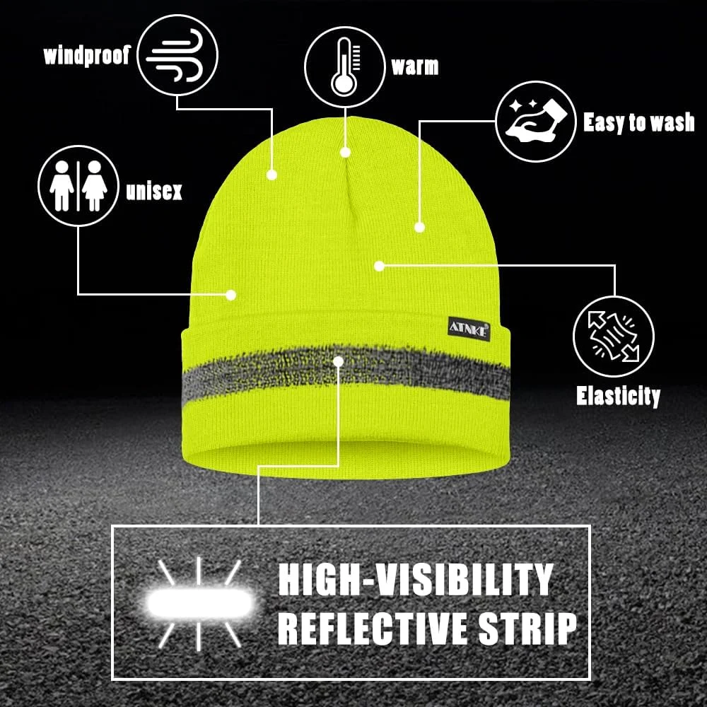 کلاه بافتنی حرارتی ایمنی بازتابنده ATNKE با دید بالا برای زمستان با نوار بازتابنده مناسب برای ورزش های کاری در فضای باز