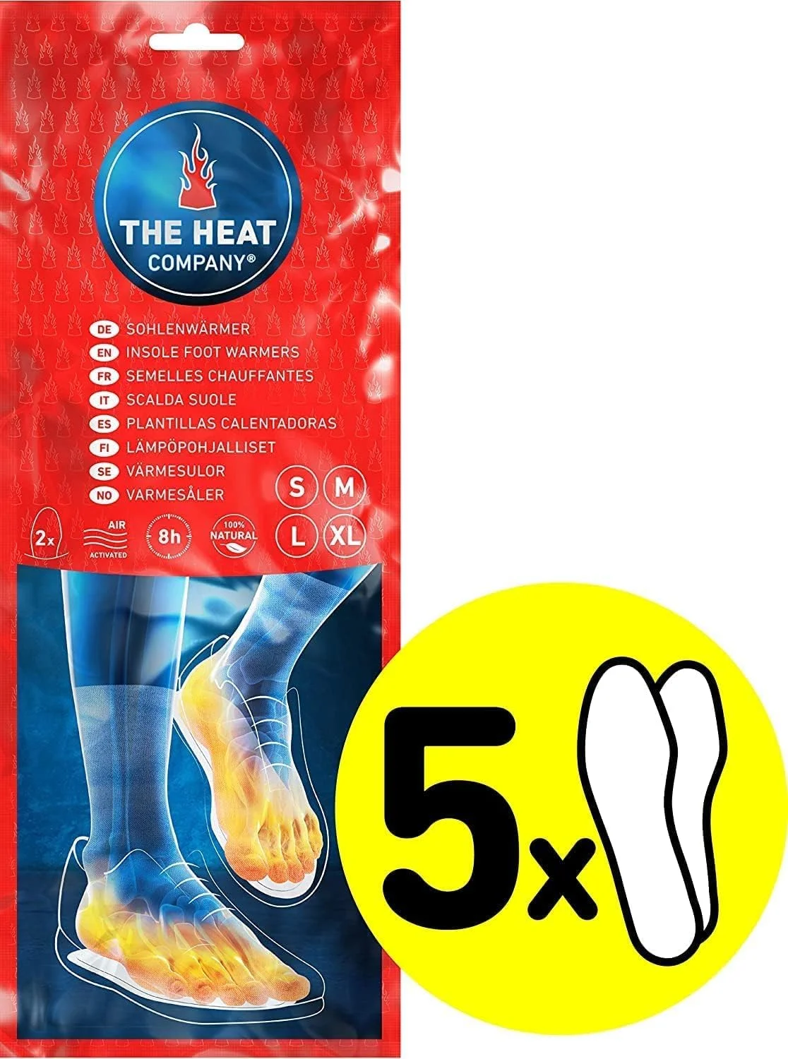 گرم کننده کف پا THE HEAT COMPANY - 5، 10 یا 30 جفت - فوق العاده گرم - کفی گرم کننده - گرم کننده پا - 8 ساعت پاهای گرم - آماده برای استفاده فوری - فعال شده با هوا - کاملا طبیعی - کوچک، متوسط، بزرگ، خیلی بزرگ