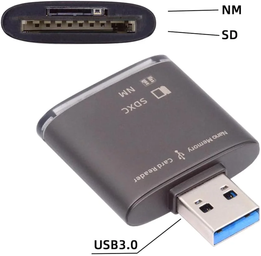 آداپتور کارت خوان USB 3.0 به کارت حافظه NM Nano و کارت SD مدل Xiwai با پورت دوگانه برای گوشی های سری Mate، دوربین و لپ تاپ