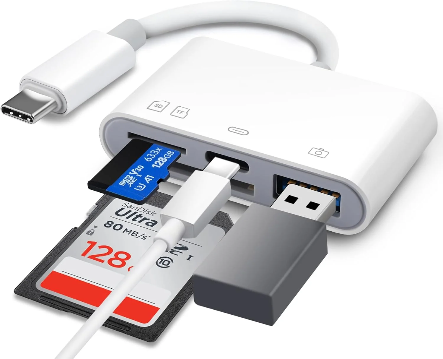 کارتخوان SD برای آیفون ۱۵-۱۷، کارتخوان USB C 4-در-1 آیفون با ۳ درگاه SD/TF/USB-A و درگاه شارژ، نمایشگر کارت دوربین دیجیتال تریل برای لپتاپ مکبوک و تلفن اندروید، بدون نیاز به نصب کارتخوان SD برای آیفون ۱۵-۱۷، کارتخوان USB C 4-در-1 آیفون با ۳ درگاه SD/TF/USB-A و درگاه شارژ، نمایشگر کارت دوربین دیجیتال تریل برای لپتاپ مکبوک و تلفن اندروید، بدون نیاز به نصب
