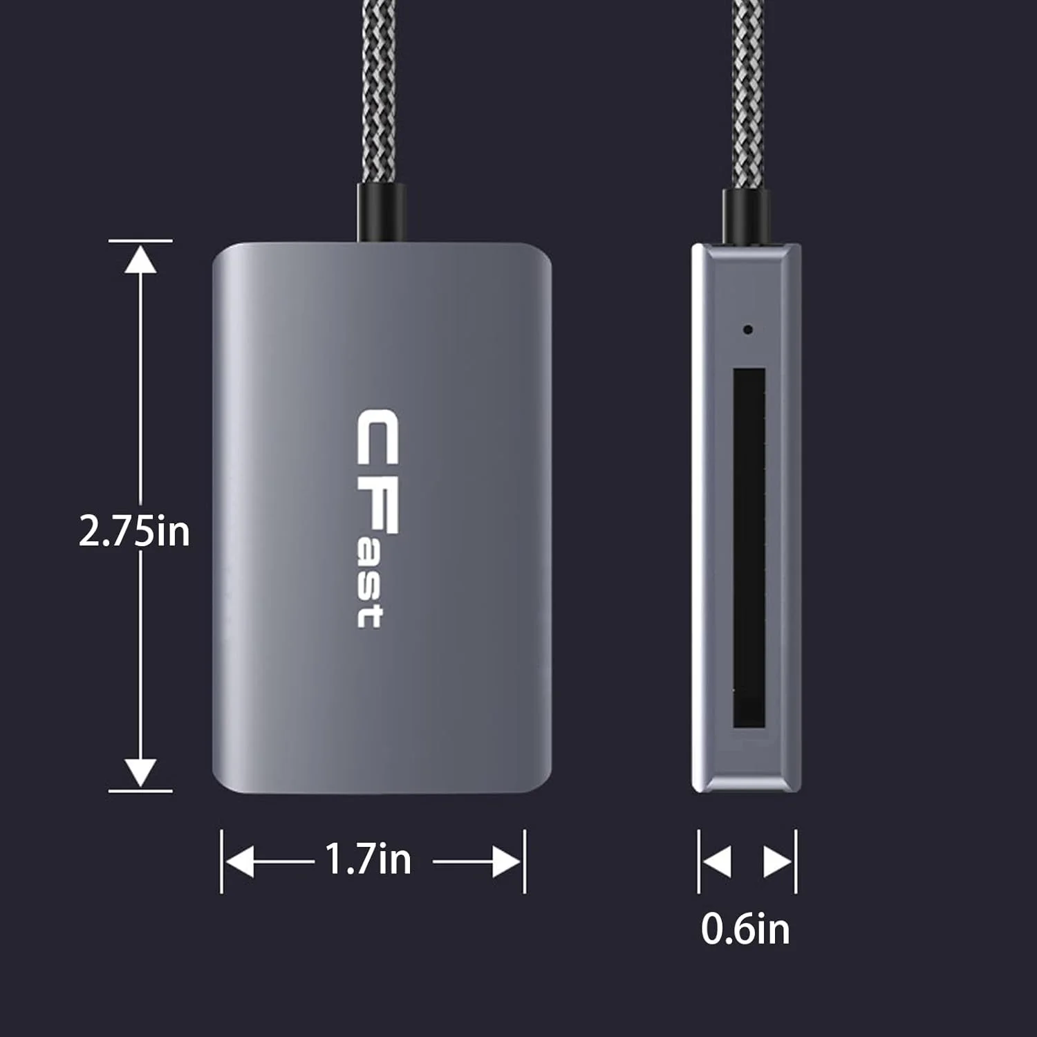 کارت خوان CFast 2.0، پورت USB 3.0 یا USB C، آداپتور کارت حافظه آلومینیومی قابل حمل CFast 1 به 2، سازگار با: Windows/Mac/Linux/Android/ChromeOS و غیره