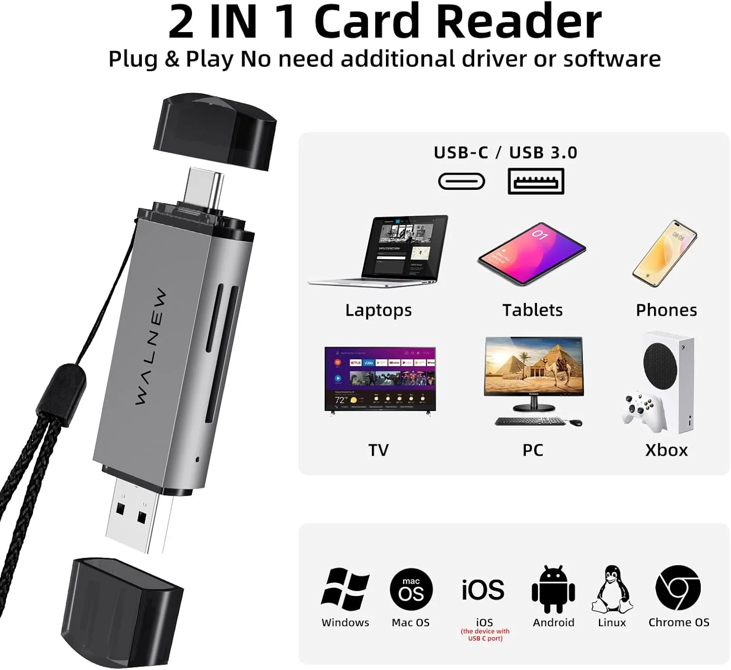 کارت خوان SD، آداپتور کارت حافظه USB 3.0 و USB-C به SD/TF برای مک، مک بوک، کامپیوتر/PC، لپ تاپ، آیپد 10، آیفون 15 پرو/مکس، تلفن اندروید سامسونگ گلکسی، پشتیبانی از UHS-I SDHC/SDXC/MicroSD کارت خوان SD، آداپتور کارت حافظه USB 3.0 و USB-C به SD/TF برای مک، مک بوک، کامپیوتر/PC، لپ تاپ، آیپد 10، آیفون 15 پرو/مکس، تلفن اندروید سامسونگ گلکسی، پشتیبانی از UHS-I SDHC/SDXC/MicroSD