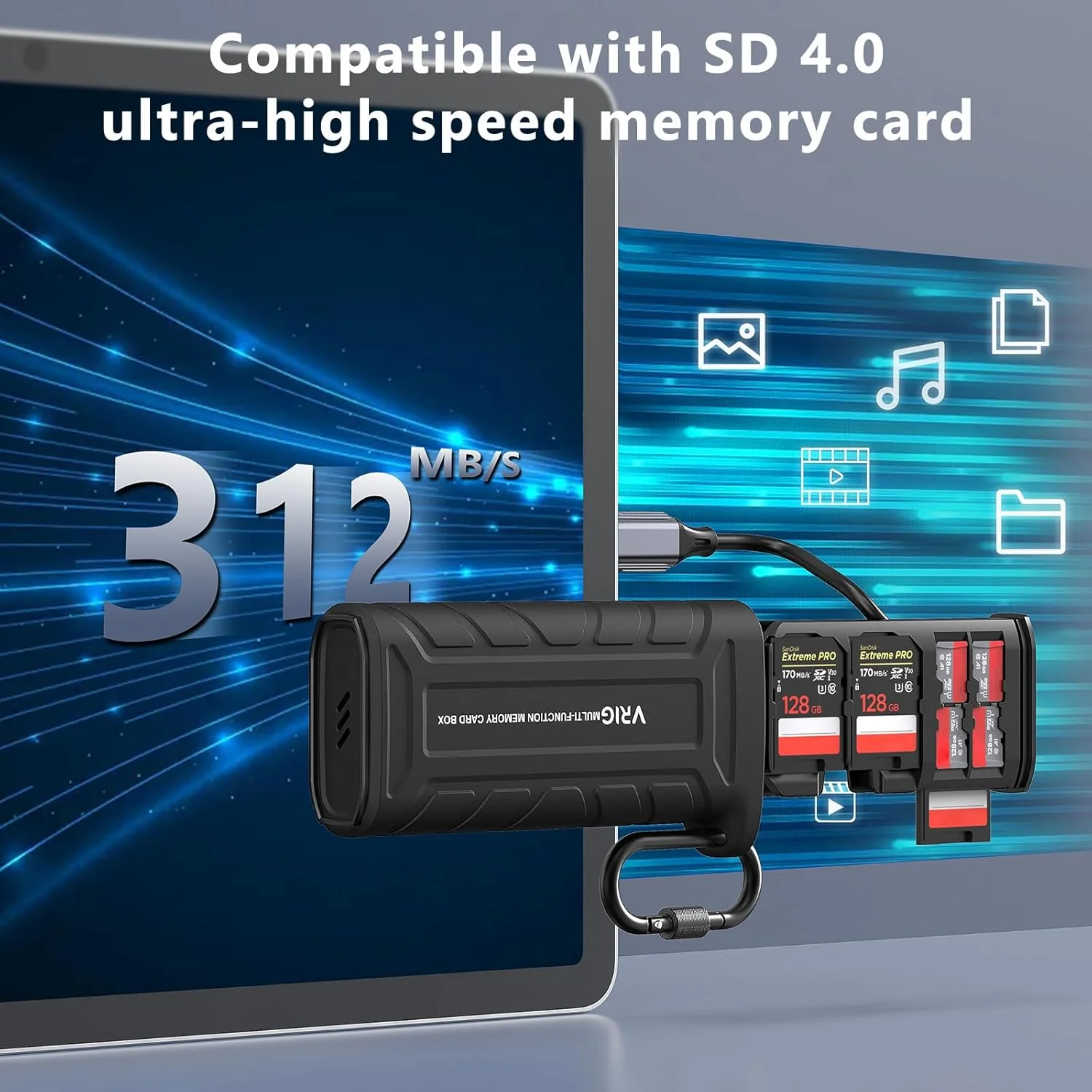 کارت خوان پرسرعت VRIG SD USB 3.1 Type-C با محفظه نگهدارنده کارت SD/TF برای دوربین ها، تلفن های هوشمند، پهپادها و دوربین های اکشن