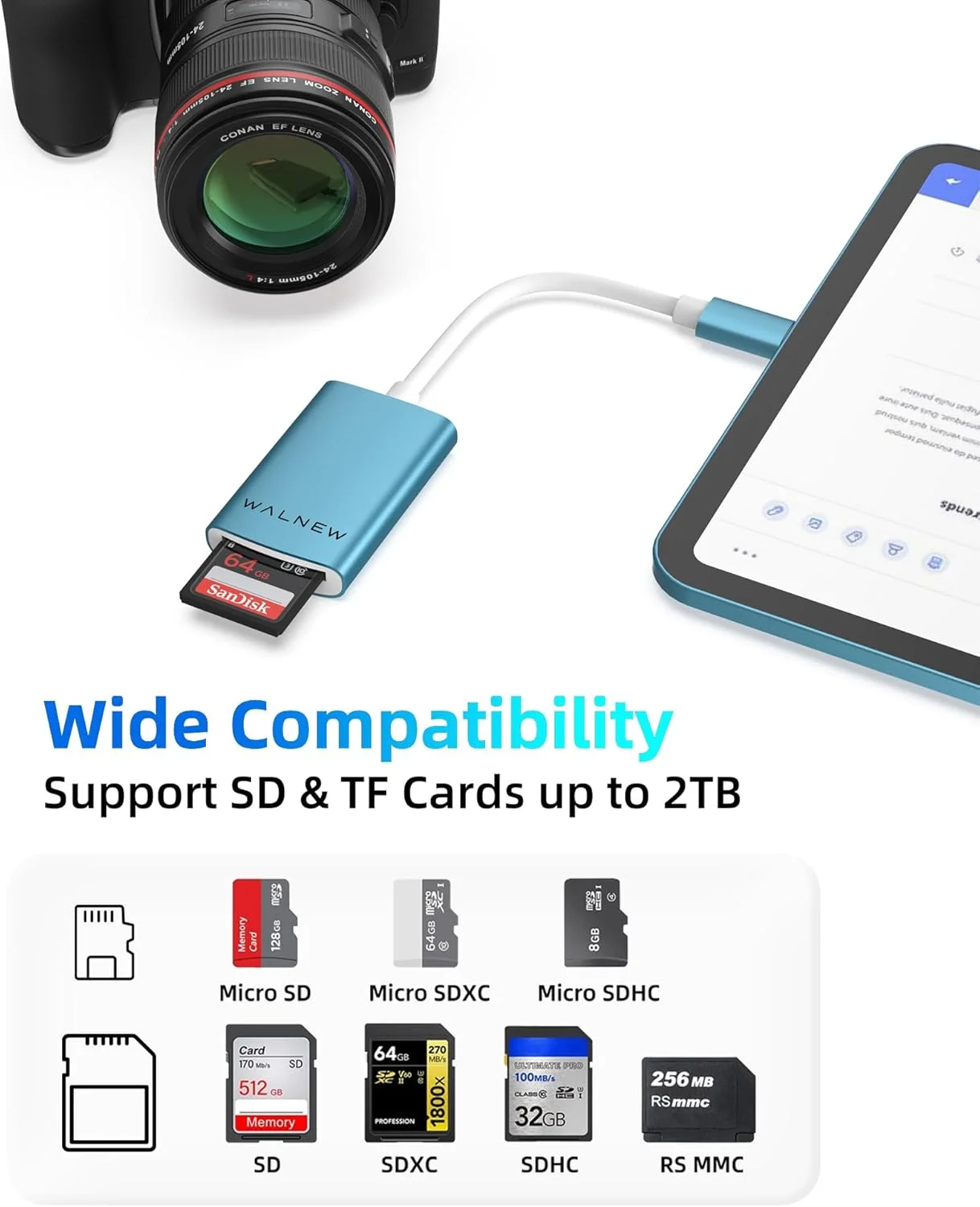 کارت خوان حافظه میکرو اس دی USB C والنیو با دو درگاه، کارت خوان حافظه USB 3.0 برای مک او اس، ویندوز، اندروید روی کامپیوتر، آیفون 15، آیپد و مک بوک، پشتیبانی از کارت های SD/SDXC/SDHC/TF/Micro SDHC/UHS-I (آبی) کارت خوان حافظه میکرو اس دی USB C والنیو با دو درگاه، کارت خوان حافظه USB 3.0 برای مک او اس، ویندوز، اندروید روی کامپیوتر، آیفون 15، آیپد و مک بوک، پشتیبانی از کارت های SD/SDXC/SDHC/TF/Micro SDHC/UHS-I (آبی)