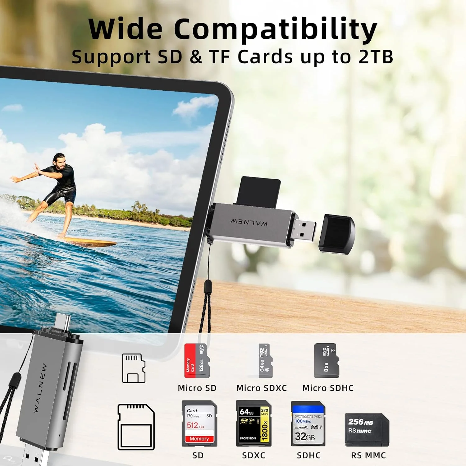 کارت خوان SD، آداپتور کارت حافظه USB 3.0 و USB-C به SD/TF برای مک، مک بوک، کامپیوتر/PC، لپ تاپ، آیپد 10، آیفون 15 پرو/مکس، تلفن اندروید سامسونگ گلکسی، پشتیبانی از UHS-I SDHC/SDXC/MicroSD کارت خوان SD، آداپتور کارت حافظه USB 3.0 و USB-C به SD/TF برای مک، مک بوک، کامپیوتر/PC، لپ تاپ، آیپد 10، آیفون 15 پرو/مکس، تلفن اندروید سامسونگ گلکسی، پشتیبانی از UHS-I SDHC/SDXC/MicroSD