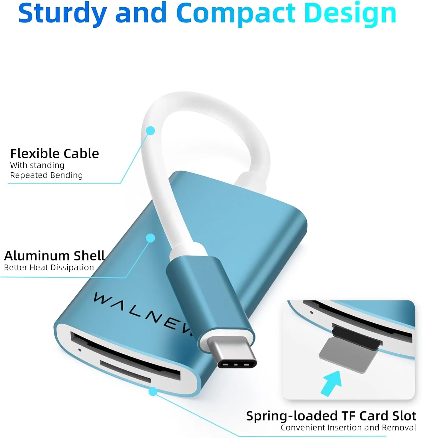 کارت خوان حافظه میکرو اس دی USB C والنیو با دو درگاه، کارت خوان حافظه USB 3.0 برای مک او اس، ویندوز، اندروید روی کامپیوتر، آیفون 15، آیپد و مک بوک، پشتیبانی از کارت های SD/SDXC/SDHC/TF/Micro SDHC/UHS-I (آبی) کارت خوان حافظه میکرو اس دی USB C والنیو با دو درگاه، کارت خوان حافظه USB 3.0 برای مک او اس، ویندوز، اندروید روی کامپیوتر، آیفون 15، آیپد و مک بوک، پشتیبانی از کارت های SD/SDXC/SDHC/TF/Micro SDHC/UHS-I (آبی)