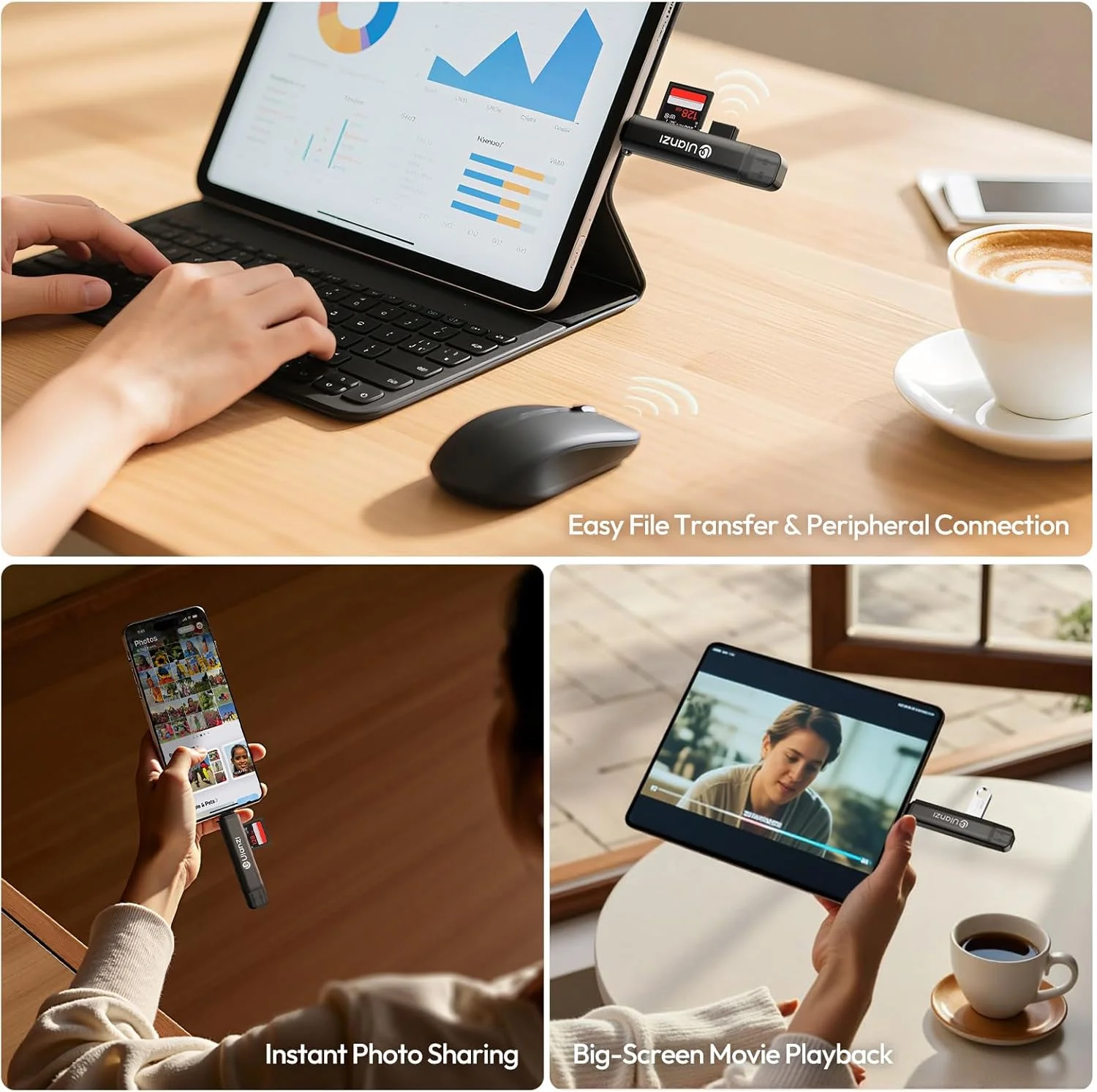 کارت خوان سه کاره ULANZI CR1، SD/TF/USB، USB 3.1 سرعت بالا 170MB/s، سه درگاه همزمان، USB-C/A دوگانه، پورت مناسب با قاب، دارای گیره کارابین برای تلفن/تبلت/مک/کامپیوتر/اندروید/عکاس