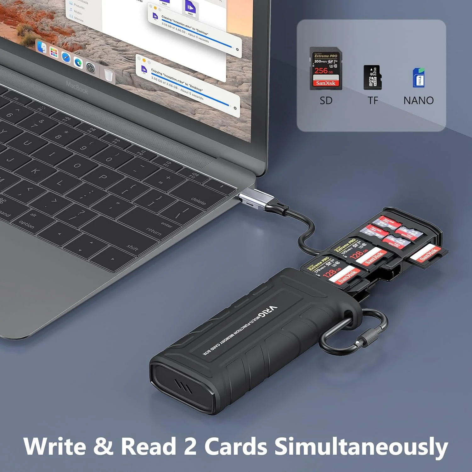 کارت خوان پرسرعت VRIG SD USB 3.1 Type-C با محفظه نگهدارنده کارت SD/TF برای دوربین ها، تلفن های هوشمند، پهپادها و دوربین های اکشن