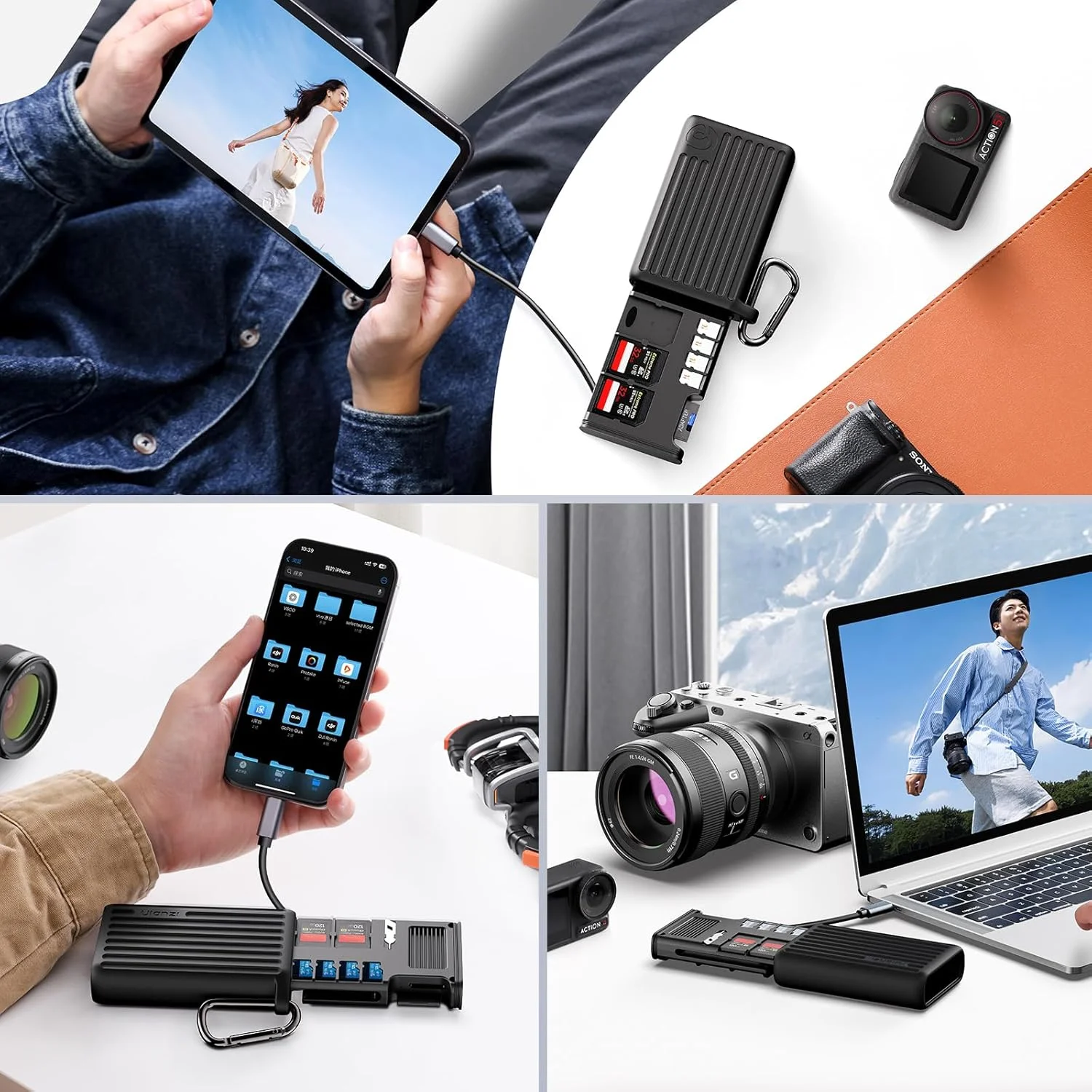 کارت خوان پرسرعت SD مدل ULANZI MCR-02، کارت خوان USB 3.2 CFexpress B، نگهدارنده کارت خوان 2 در 1 SD/Micro SD، جعبه ضد آب، جعبه ذخیره کارت Type-C SD/TF برای آیفون/اندروید، دوربین های اکشن