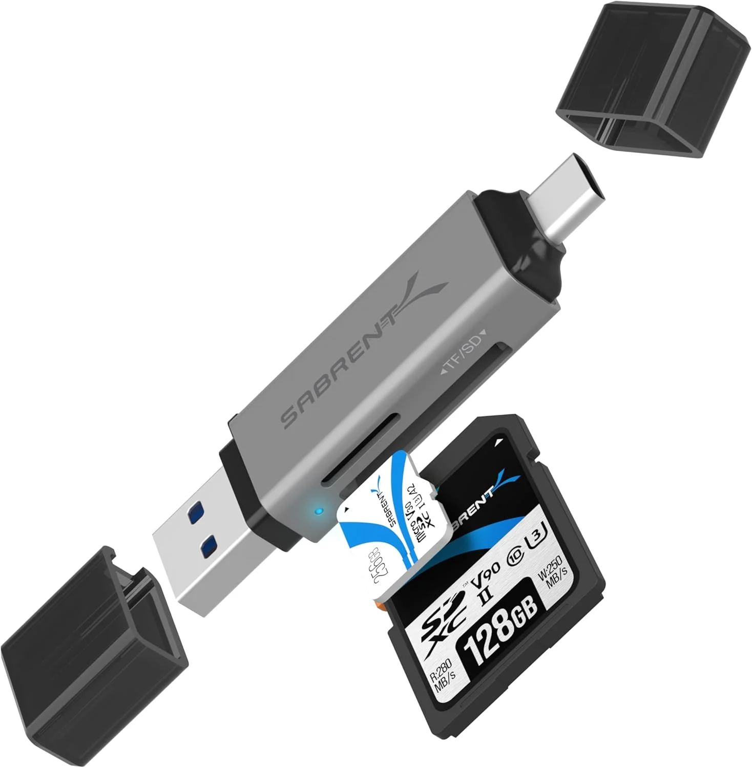 کارت خوان SD سابرنت، آداپتور USB C به کارت Micro SD با سرعت بالا، کارت خوان حافظه دوگانه USB 3.0 OTG و 3.0 OTG – کارت خوان Micro SD با سرعت بالا برای SD، SDHC، SDXC، MMC، T-Flash (CR-BCA2)