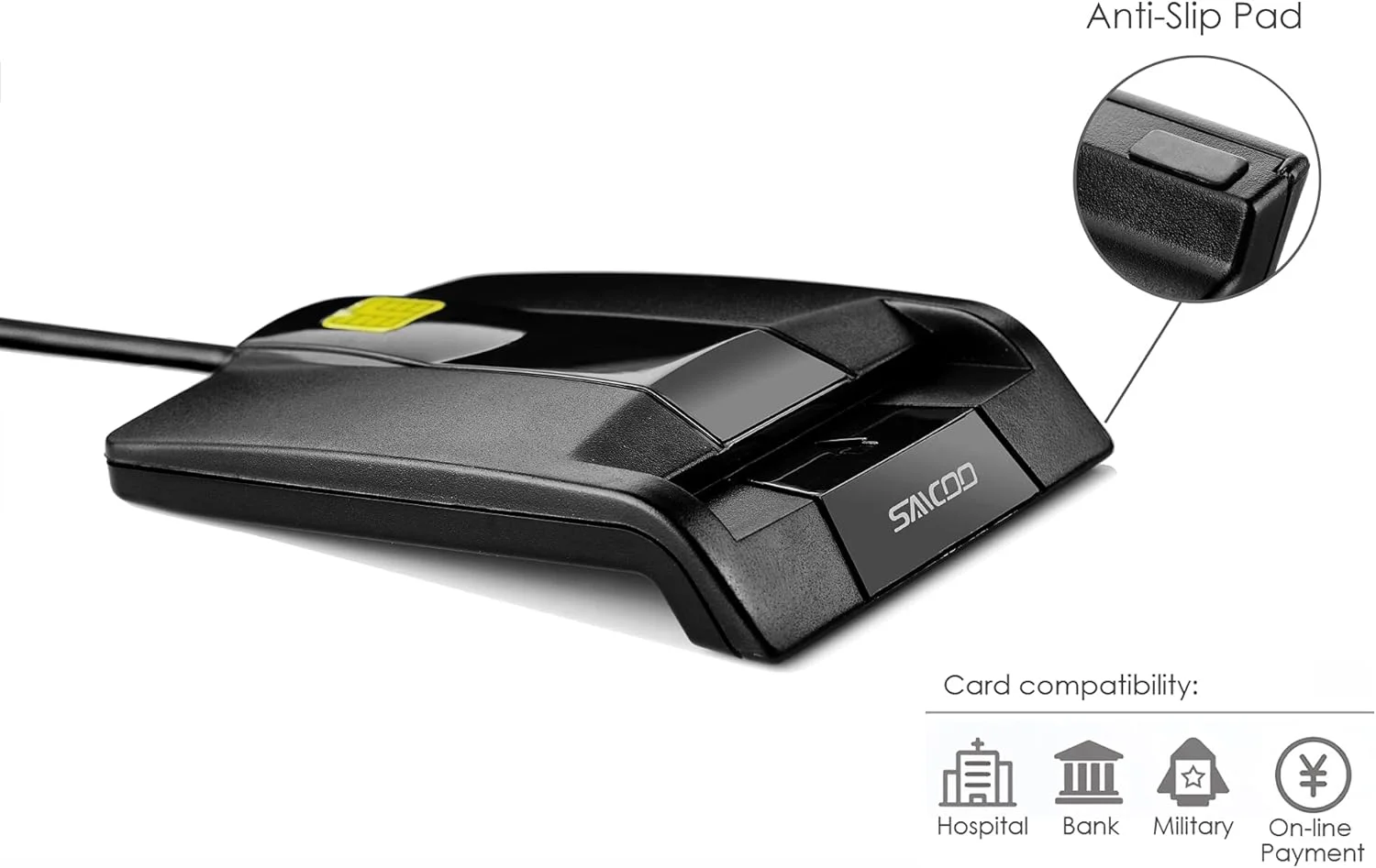 دستگاه کارتخوان هوشمند SAICOO DOD Military USB Common Access CAC، سازگار با سیستم عامل مک، ویندوز (نسخه افقی) دستگاه کارتخوان هوشمند SAICOO DOD Military USB Common Access CAC، سازگار با سیستم عامل مک، ویندوز (نسخه افقی)