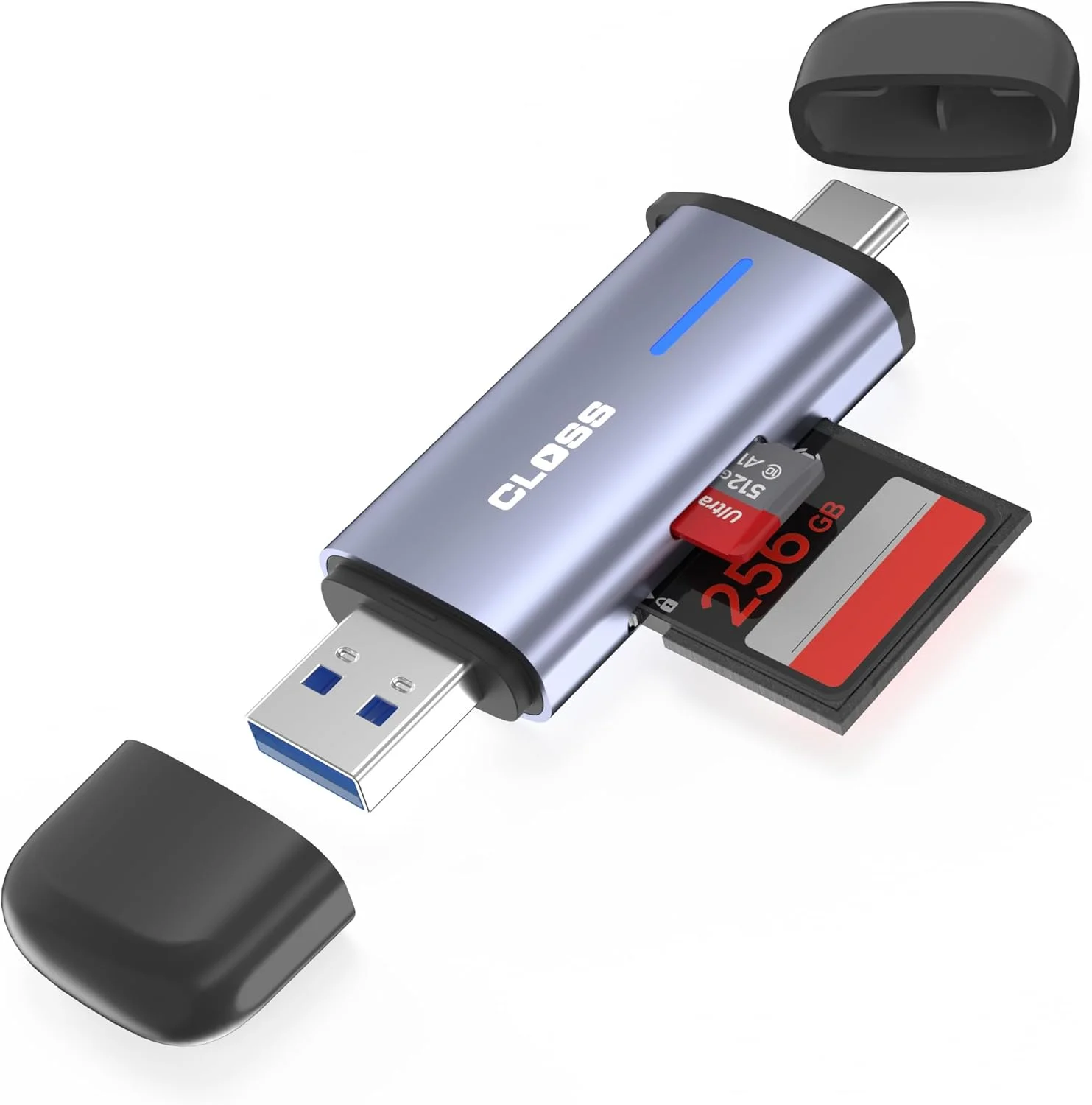 کارت خوان USB 3.0 SD، کارت خوان حافظه دوگانه 2 در 1 Type-C و USB-A با سرعت 5 گیگابیت بر ثانیه برای SD/Micro SD/SDHC/SDXC/MMC/UHS-I، سازگار با آیفون 16/15، مک بوک، آیپد، اندروید، کامپیوتر، لپ تاپ، دوربین