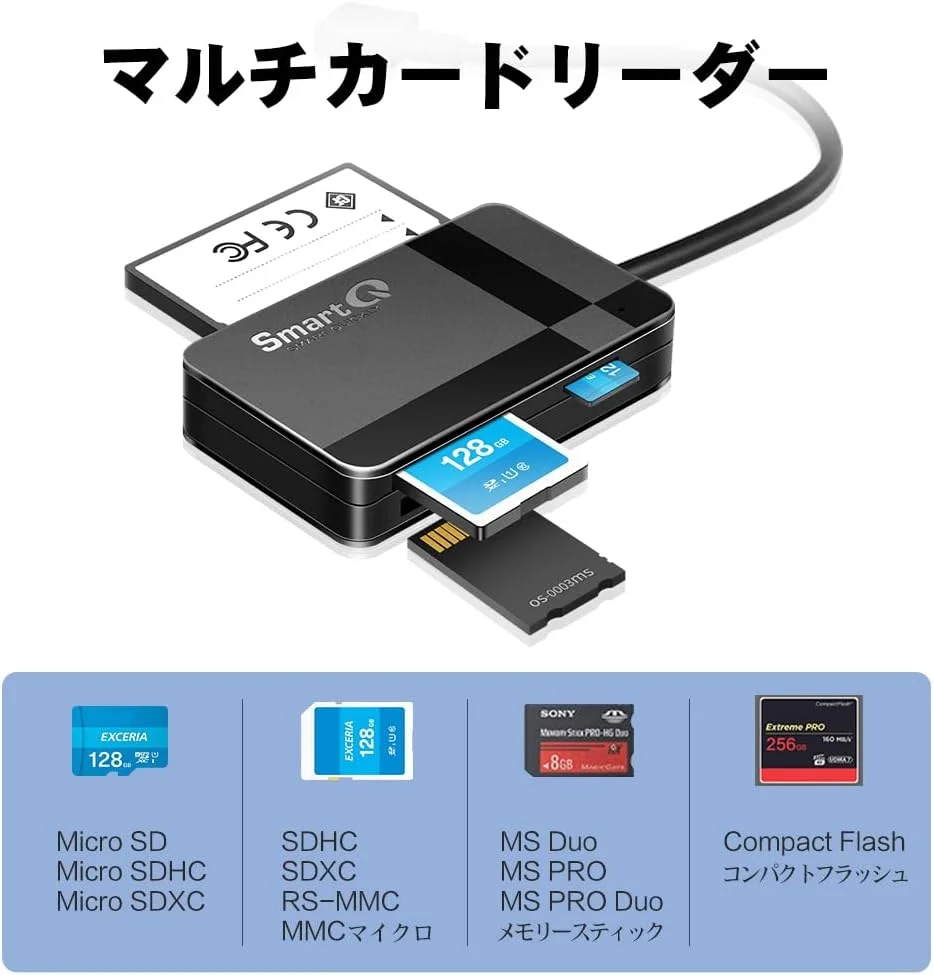 کارت‌خوان هوشمند SmartQ C368 USB 3.0 - اتصال آسان، سازگار با اپل و ویندوز، پشتیبانی از کارت‌های SD، Micro SD، MS، CF