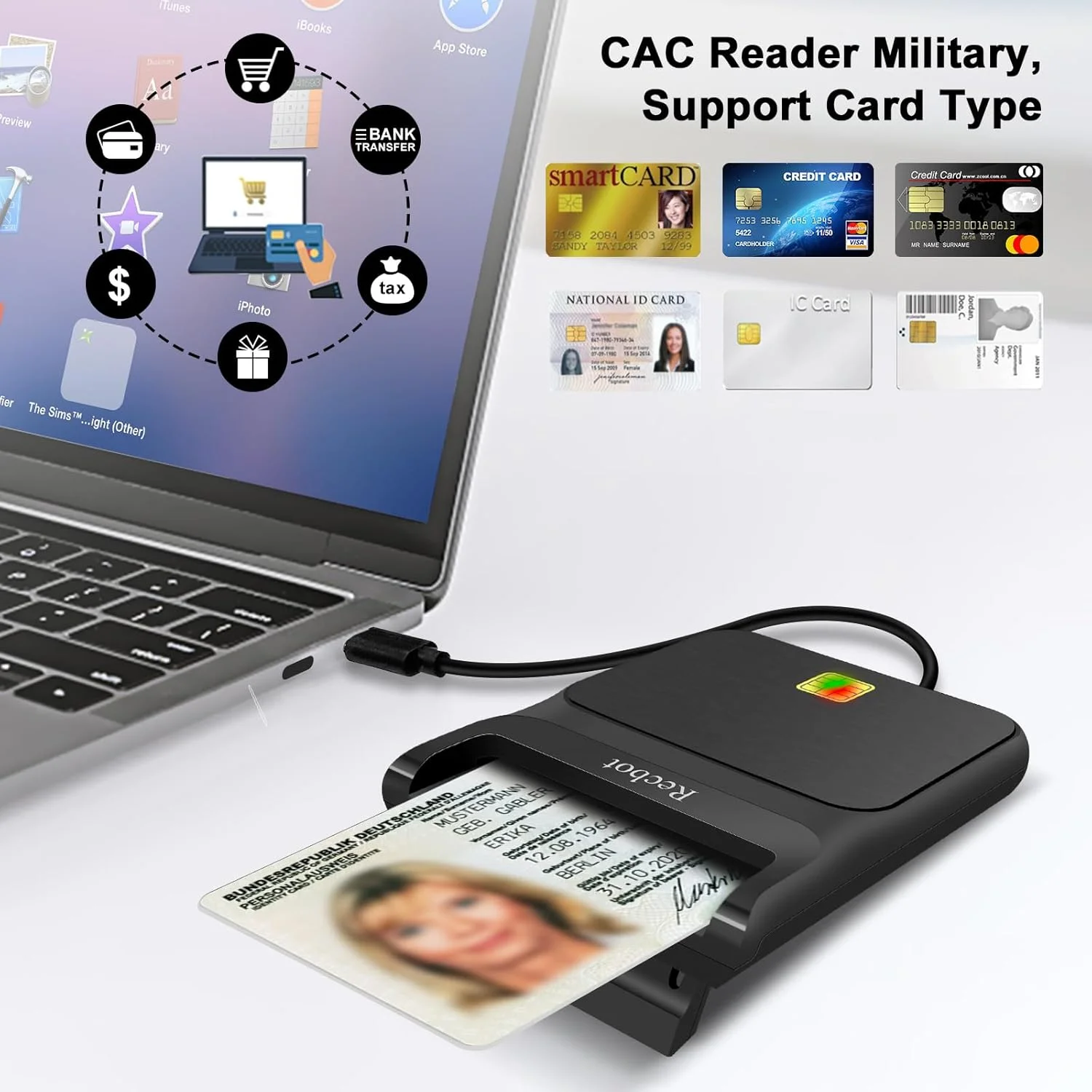 کارتخوان CAC مدل Recbot USB C، کارتخوان نظامی USB C، کارتخوان کارت دسترسی مشترک نظامی DOD USB C، سازگار با ویندوز، مکاواس و لینوکس کارتخوان CAC مدل Recbot USB C، کارتخوان نظامی USB C، کارتخوان کارت دسترسی مشترک نظامی DOD USB C، سازگار با ویندوز، مکاواس و لینوکس