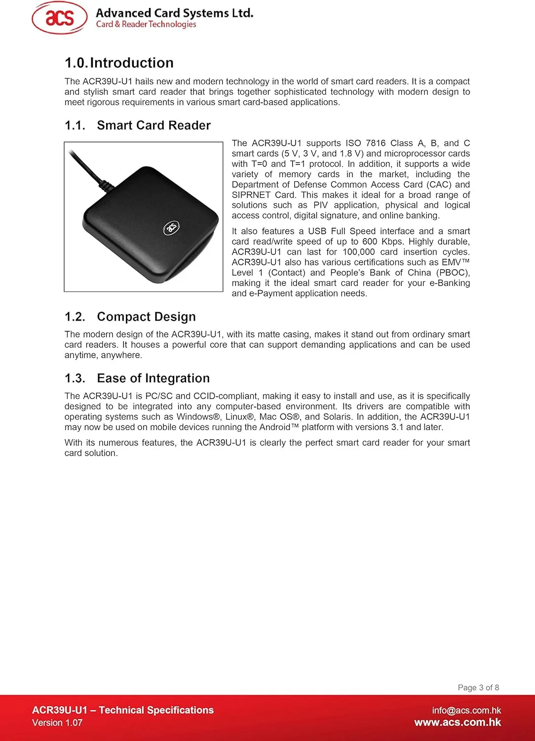 کارت خوان هوشمند USB مدل ACS ACR39U