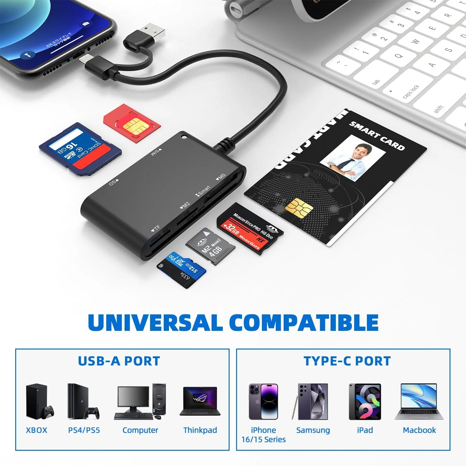 آداپتور کارت SIM USB C/A - کارت خوان هوشمند نظامی CAC 7 در 2 و آداپتور کارت خوان MS Pro Duo/SD/TF/M2/ID/IC/SIM/PIV، آداپتور Memory Stick Pro Duo برای iPhone16/15/iPad/PC/Laptop/Windows/Linux آداپتور کارت SIM USB C/A - کارت خوان هوشمند نظامی CAC 7 در 2 و آداپتور کارت خوان MS Pro Duo/SD/TF/M2/ID/IC/SIM/PIV، آداپتور Memory Stick Pro Duo برای iPhone16/15/iPad/PC/Laptop/Windows/Linux