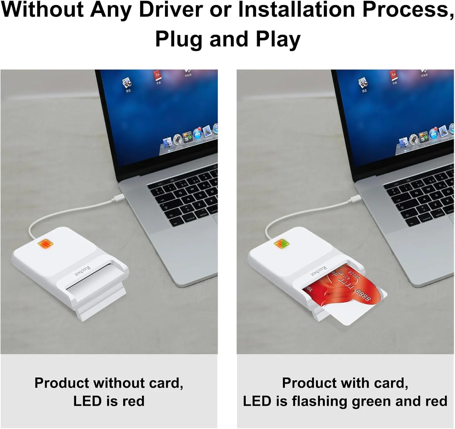 کارت خوان USB C، کارت خوان نظامی DOD، کارت خوان هوشمند USB C، سازگار با ویندوز، مک و لینوکس (سفید)