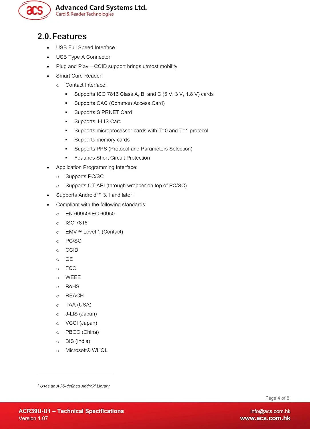 کارت خوان هوشمند USB مدل ACS ACR39U