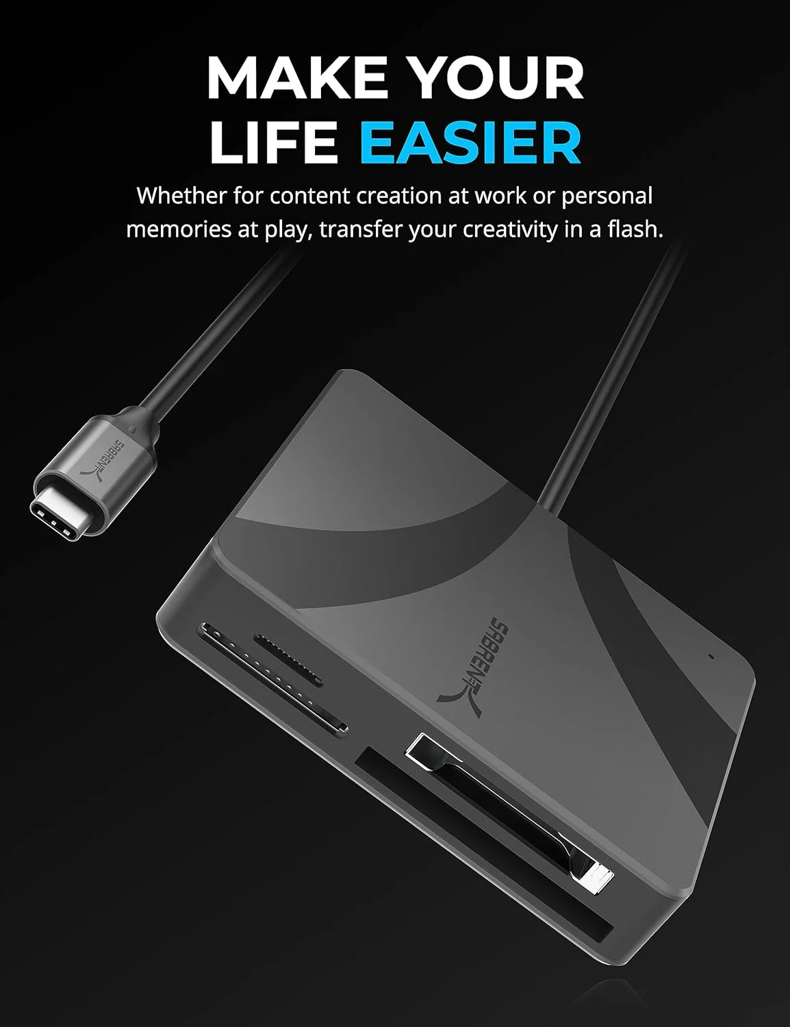 کارتخوان چند منظوره USB-C سابرنت برای کارتهای CFexpress Type B، CFast 2.0 و microSD/SD مدل (CR-C4PM) کارتخوان چند منظوره USB-C سابرنت برای کارتهای CFexpress Type B، CFast 2.0 و microSD/SD مدل (CR-C4PM)