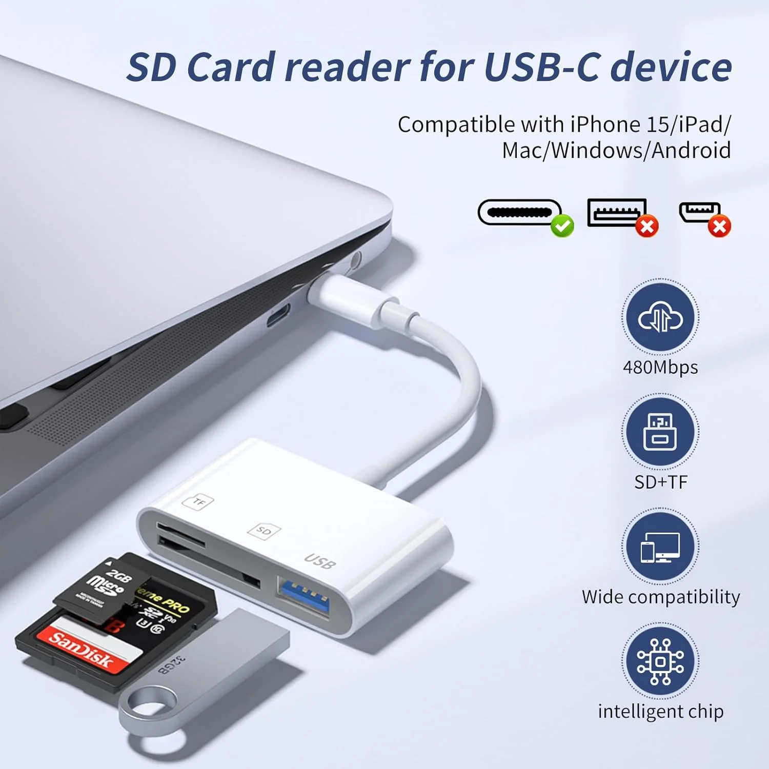 کارت خوان USB C SD، کارت خوان SD USB C برای آیفون 15 16/آیپد/مک/لپ تاپ، کارت خوان 3 در 1 SD با دو اسلات و پورت USB برای مک بوک پرو/ایر/مینی اندروید لپ تاپ و سایر دستگاه های USBC Typec کارت خوان USB C SD، کارت خوان SD USB C برای آیفون 15 16/آیپد/مک/لپ تاپ، کارت خوان 3 در 1 SD با دو اسلات و پورت USB برای مک بوک پرو/ایر/مینی اندروید لپ تاپ و سایر دستگاه های USBC Typec